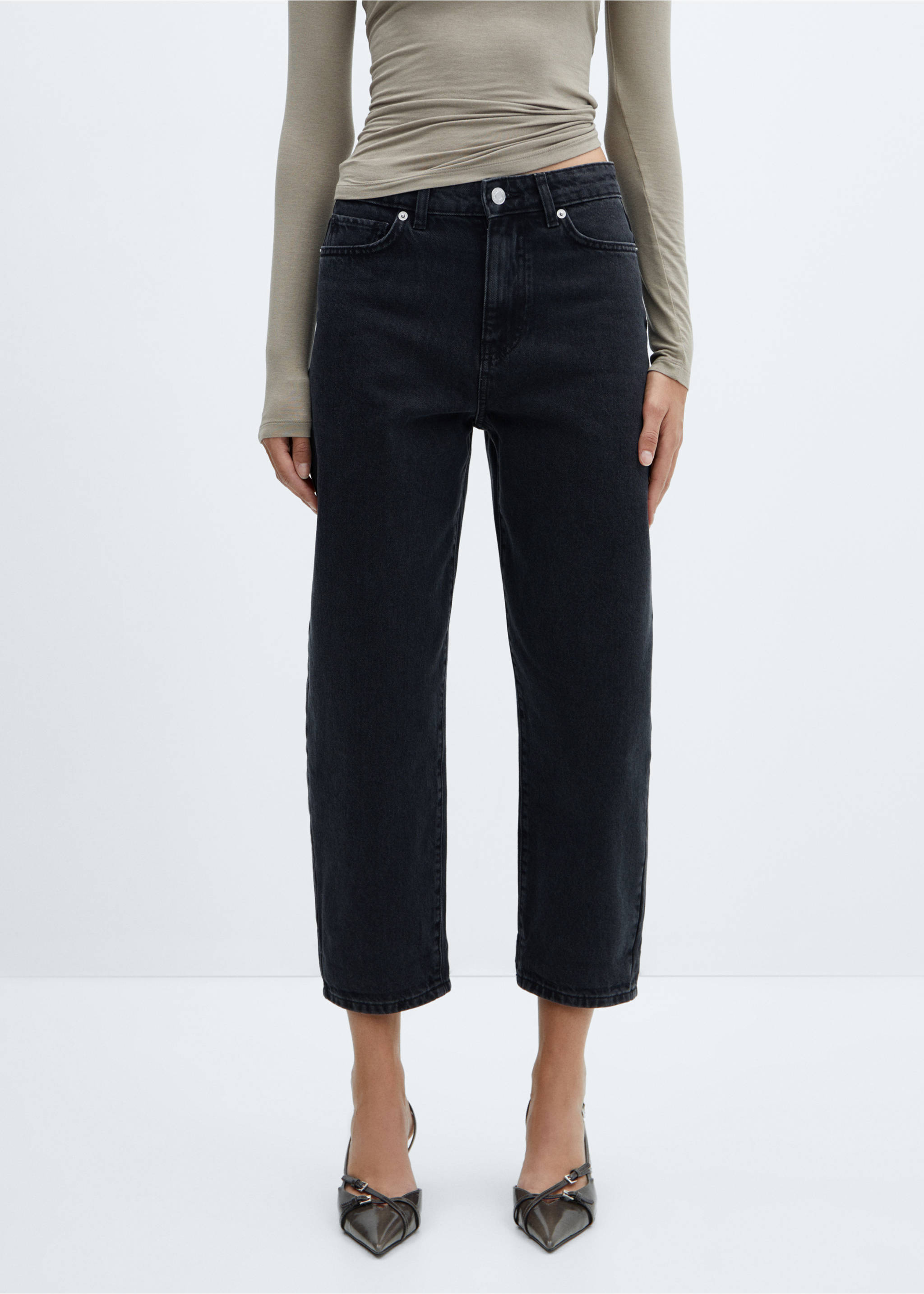 Jeans slouchy tiro alto - Plano medio, Denim negro. Ref: 57015973-00.