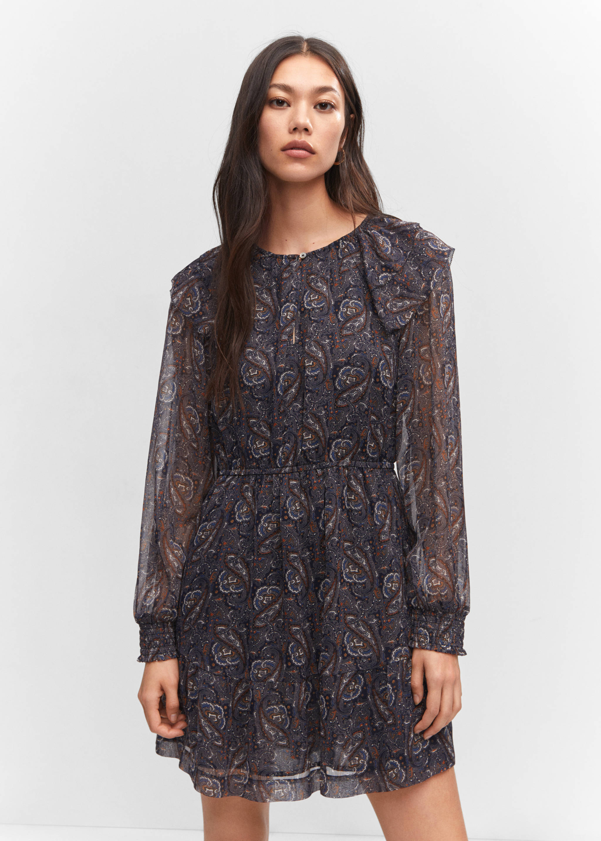 印花雪纺连身裙 - null