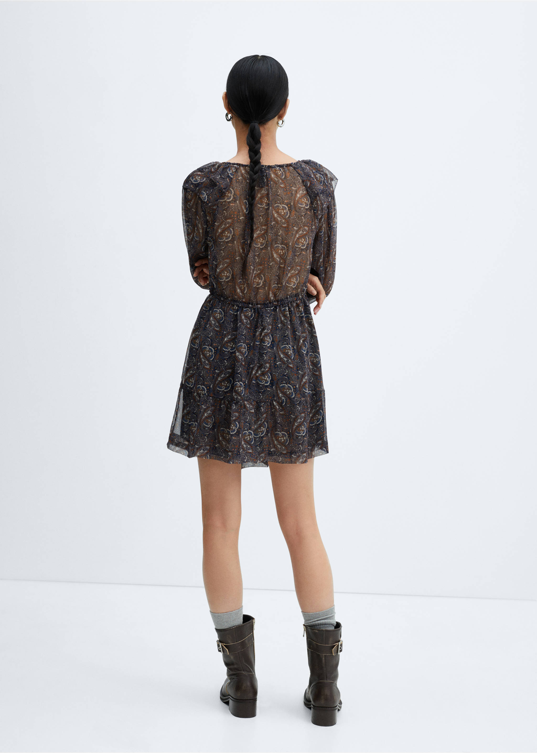 Printed chiffon dress - Reverse of the article, Dark Grey. Ref: 57015983-01.