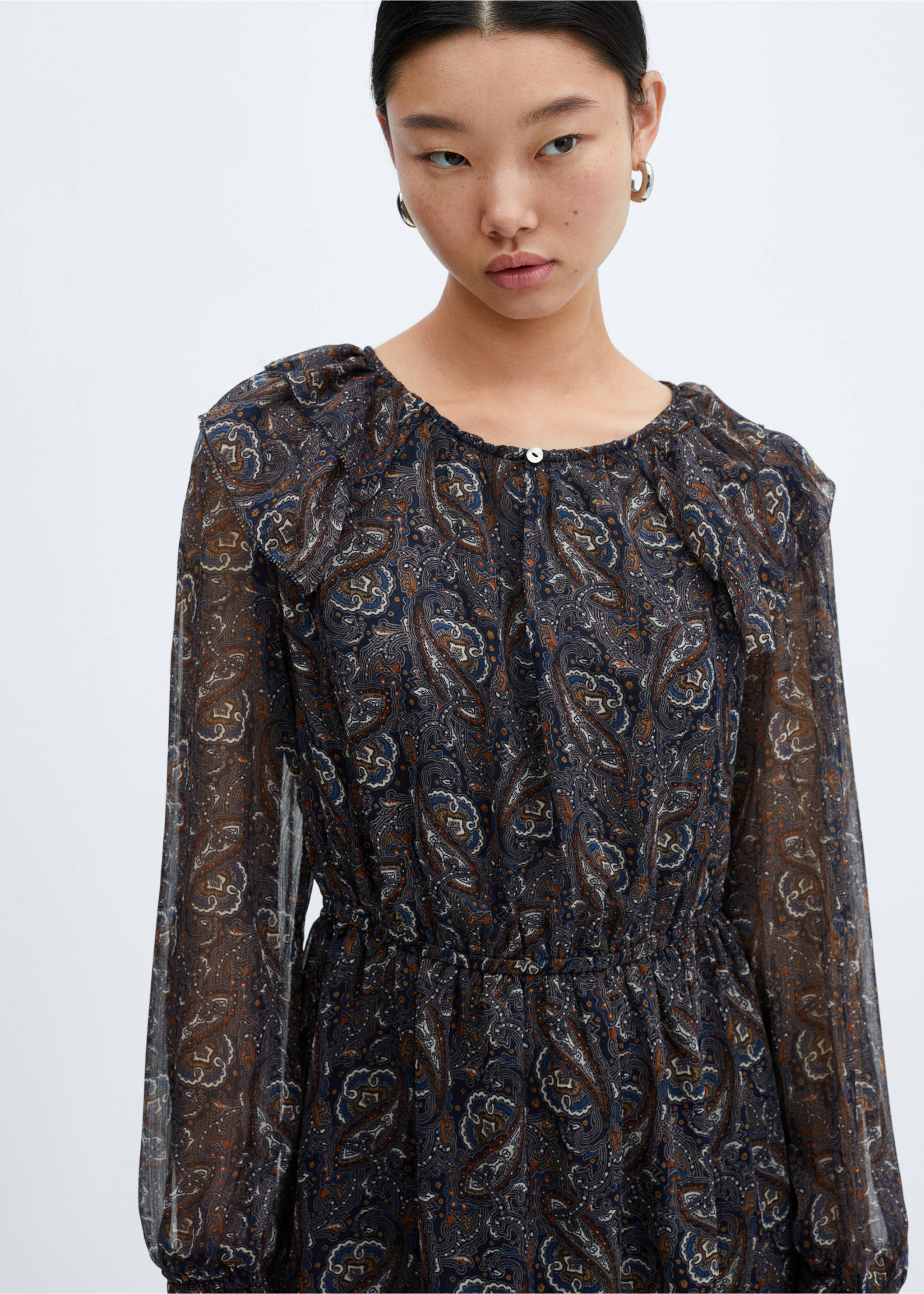 Printed chiffon dress - Details of the article 3, Dark Grey. Ref: 57015983-01.