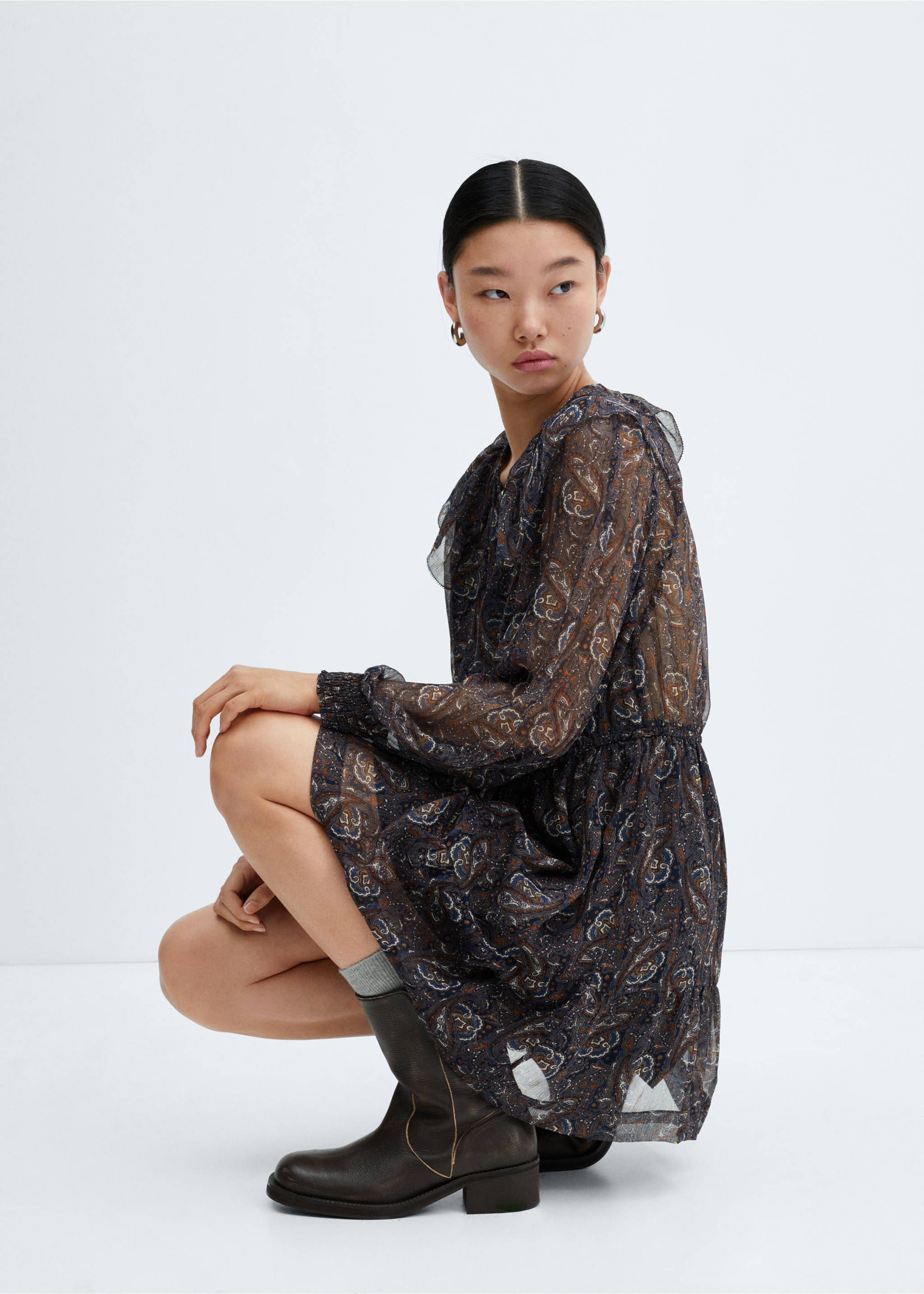 Printed chiffon dress - Details of the article 2, Dark Grey. Ref: 57015983-01.