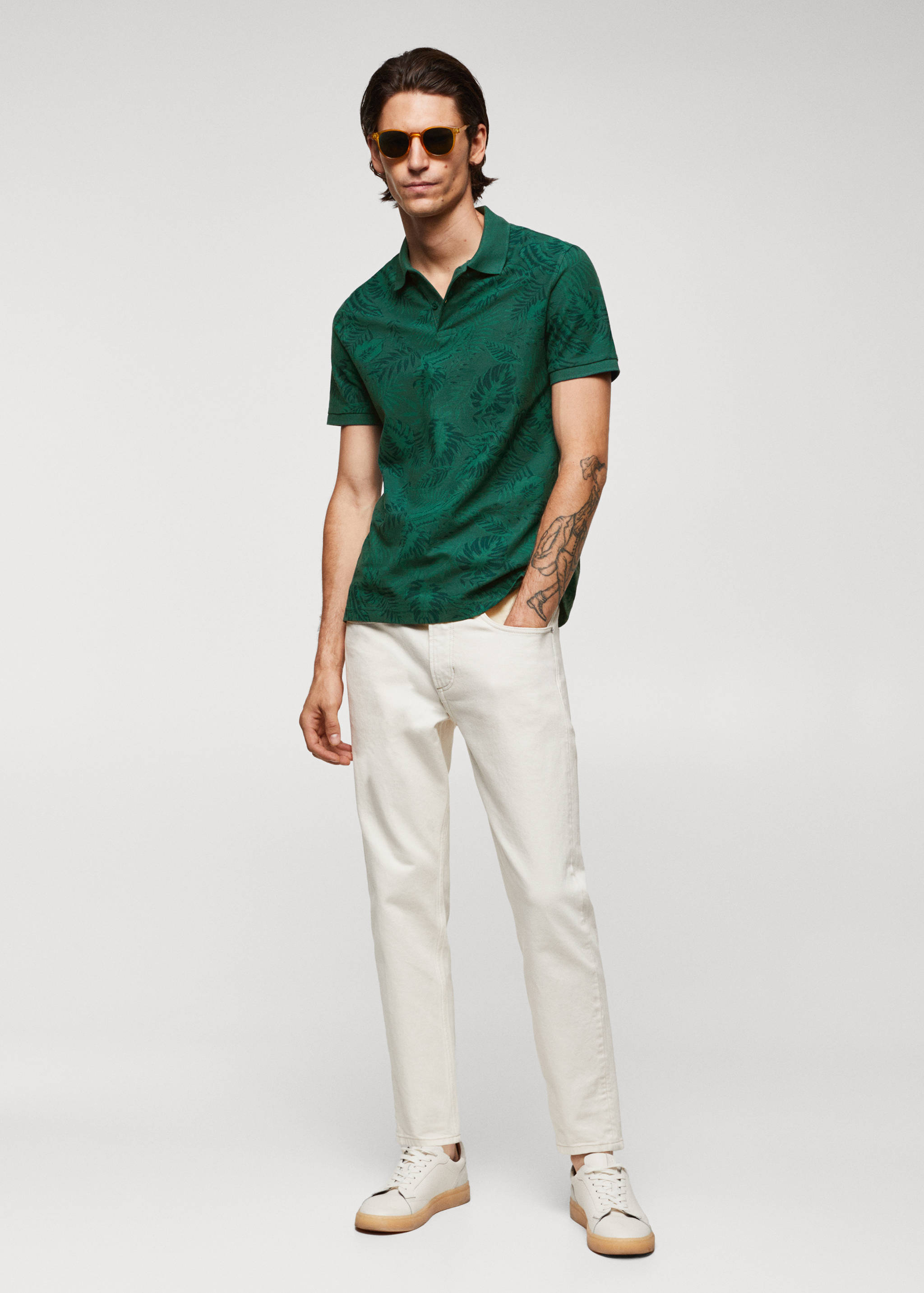 棕榈叶印花Polo衬衫 - null