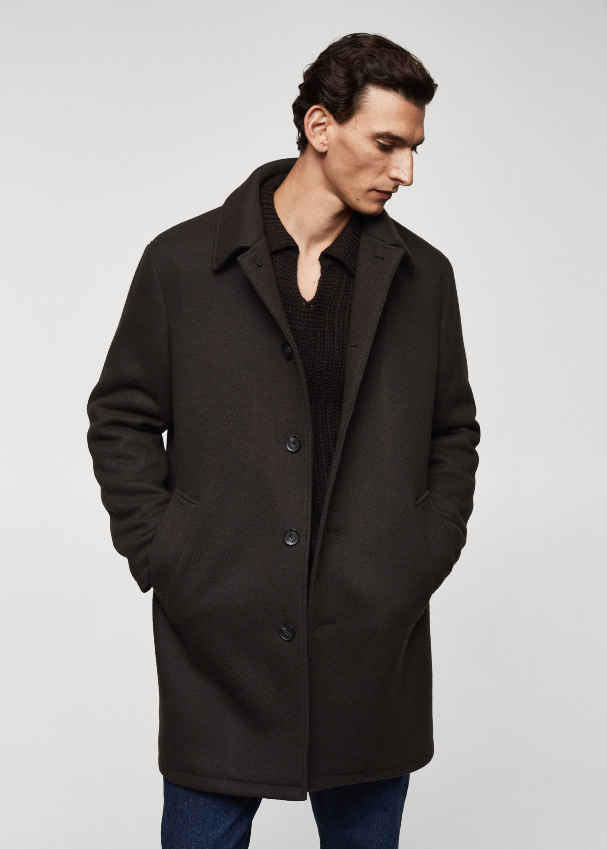 Thermoregulating wool coat - Details of the article 4, Brown. Ref: 57017709-00.