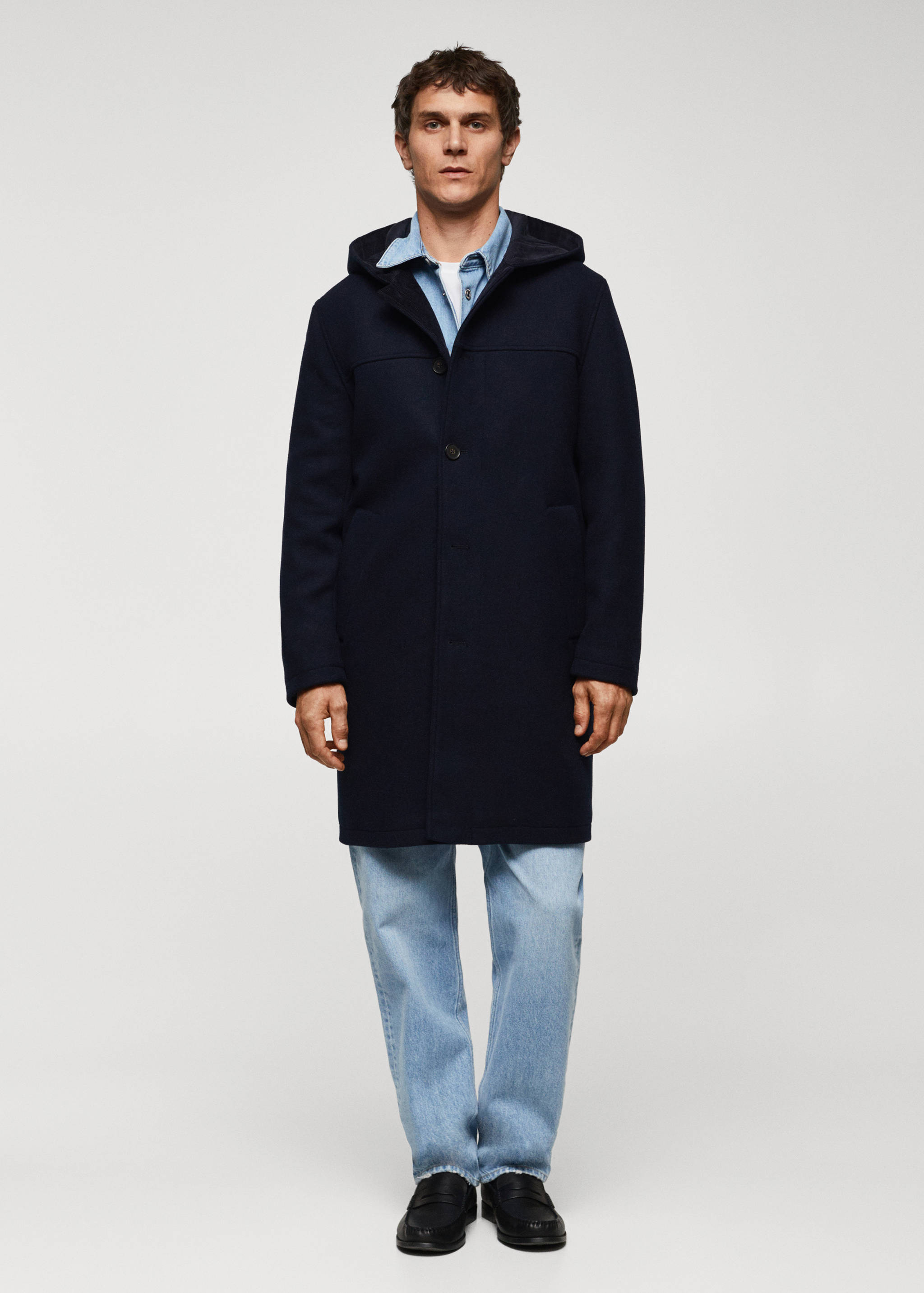 Recycled wool coat with hood - General plane