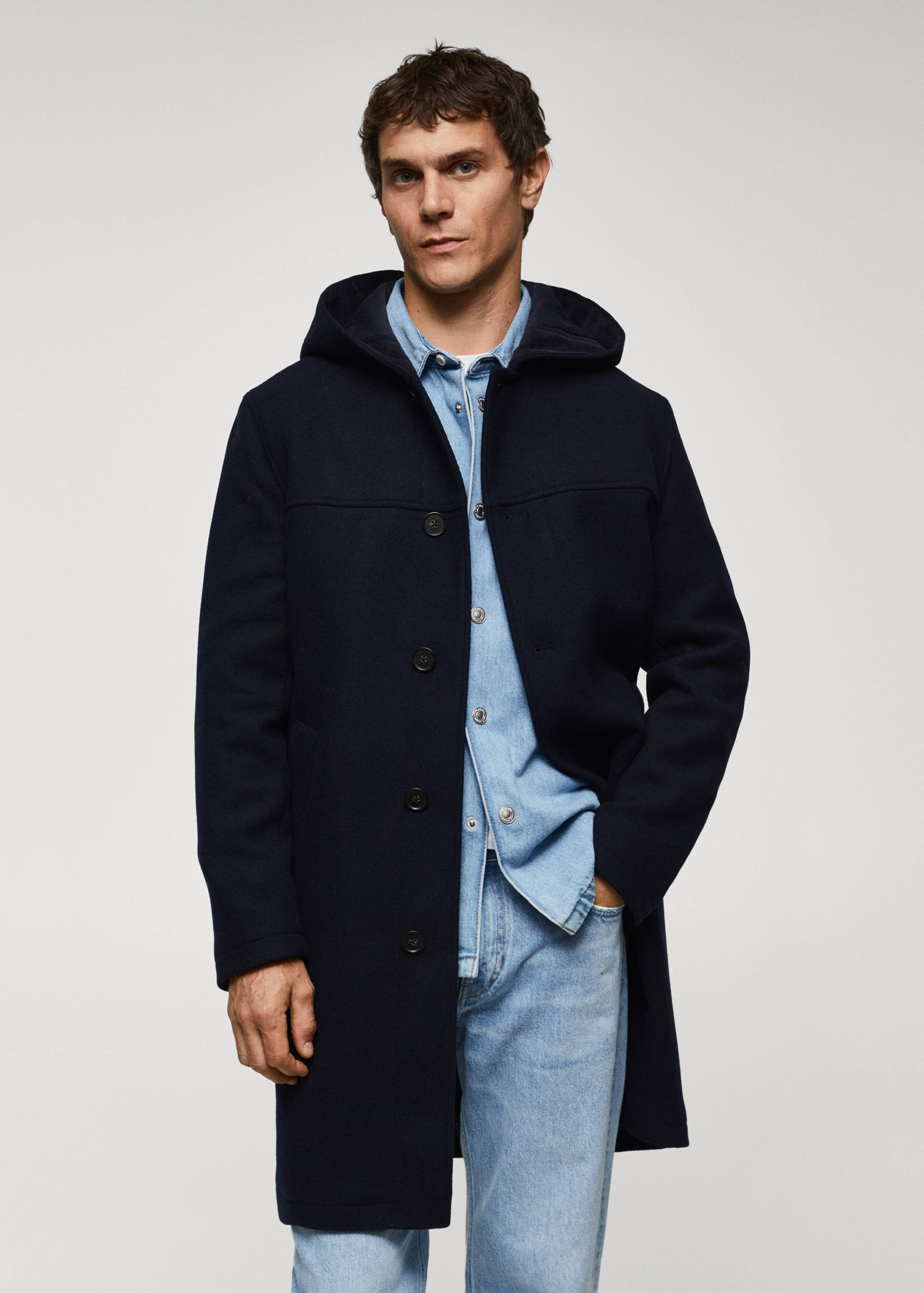 Recycled wool coat with hood - Medium plane