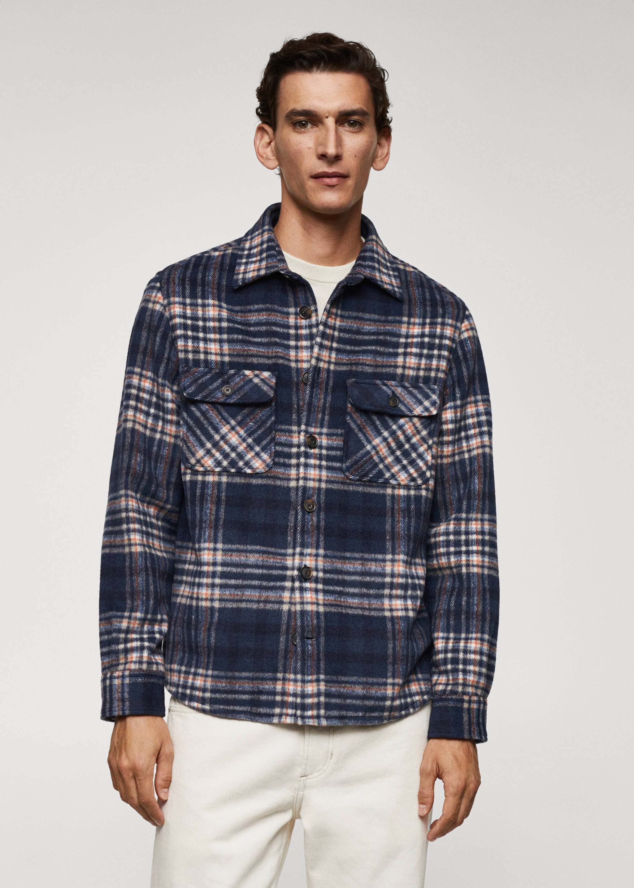 格纹羊毛混纺外套衬衫 - null