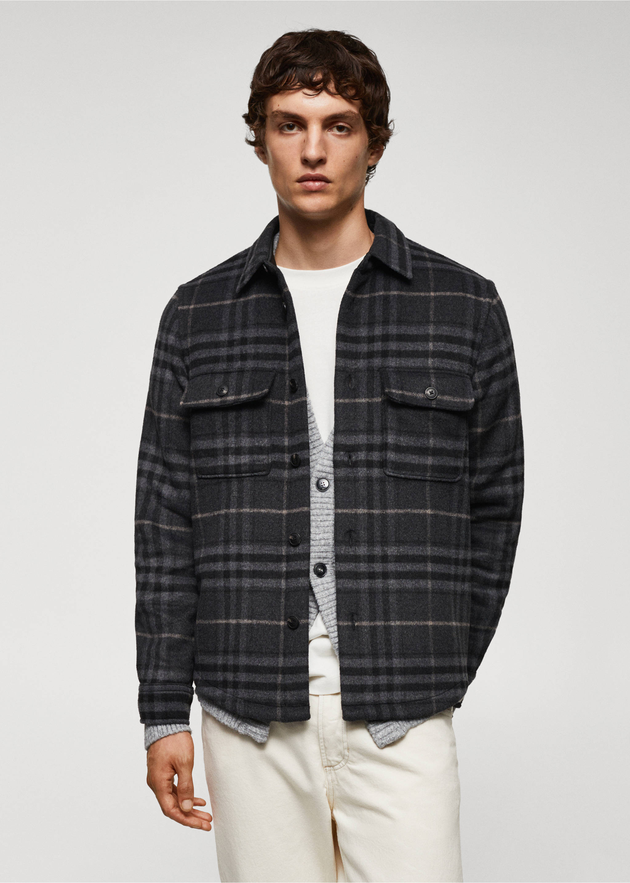 Check wool overshirt - Medium plane, Charcoal. Ref: 57017713-00.