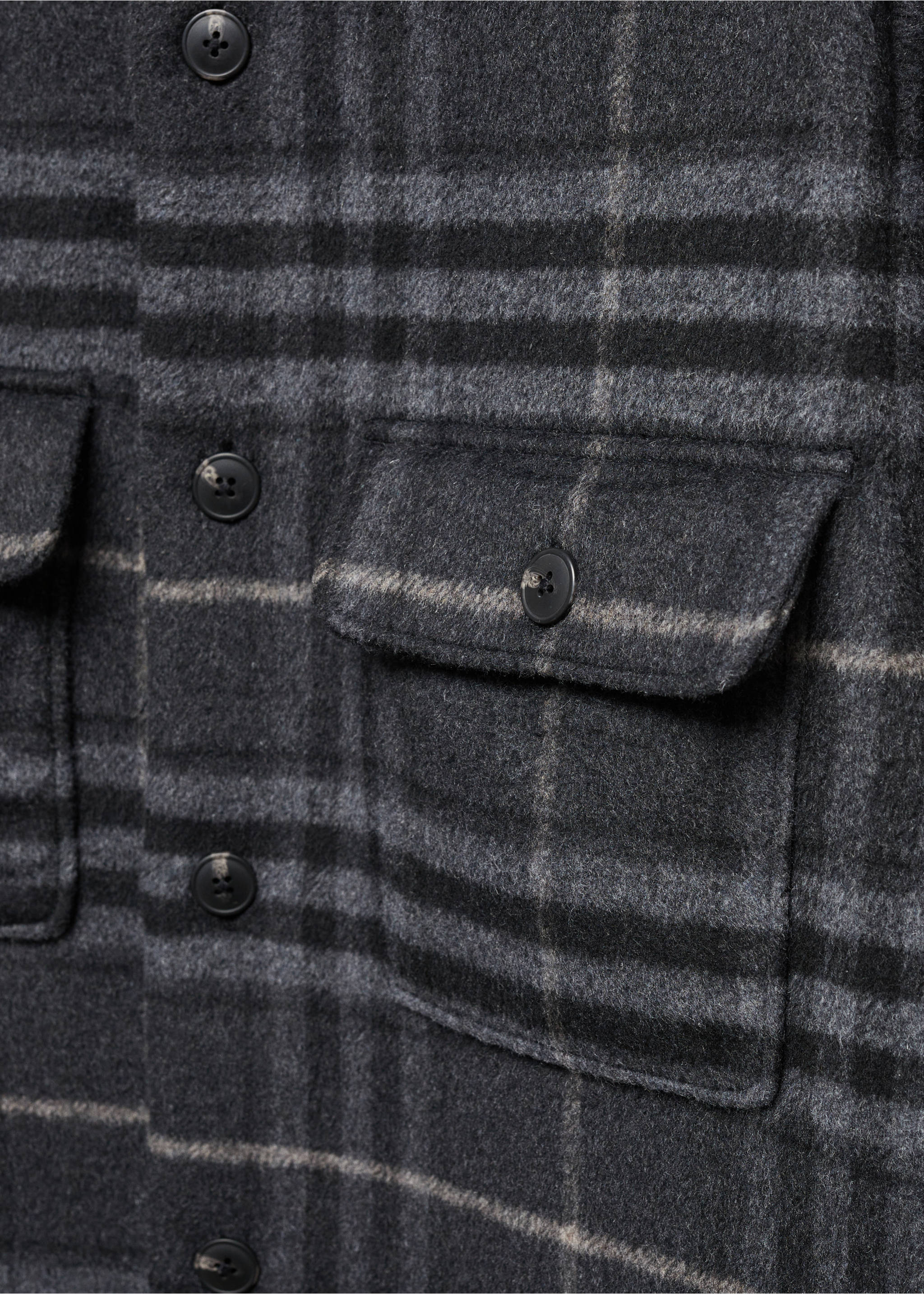 Check wool overshirt - Details of the article 8, Charcoal. Ref: 57017713-00.
