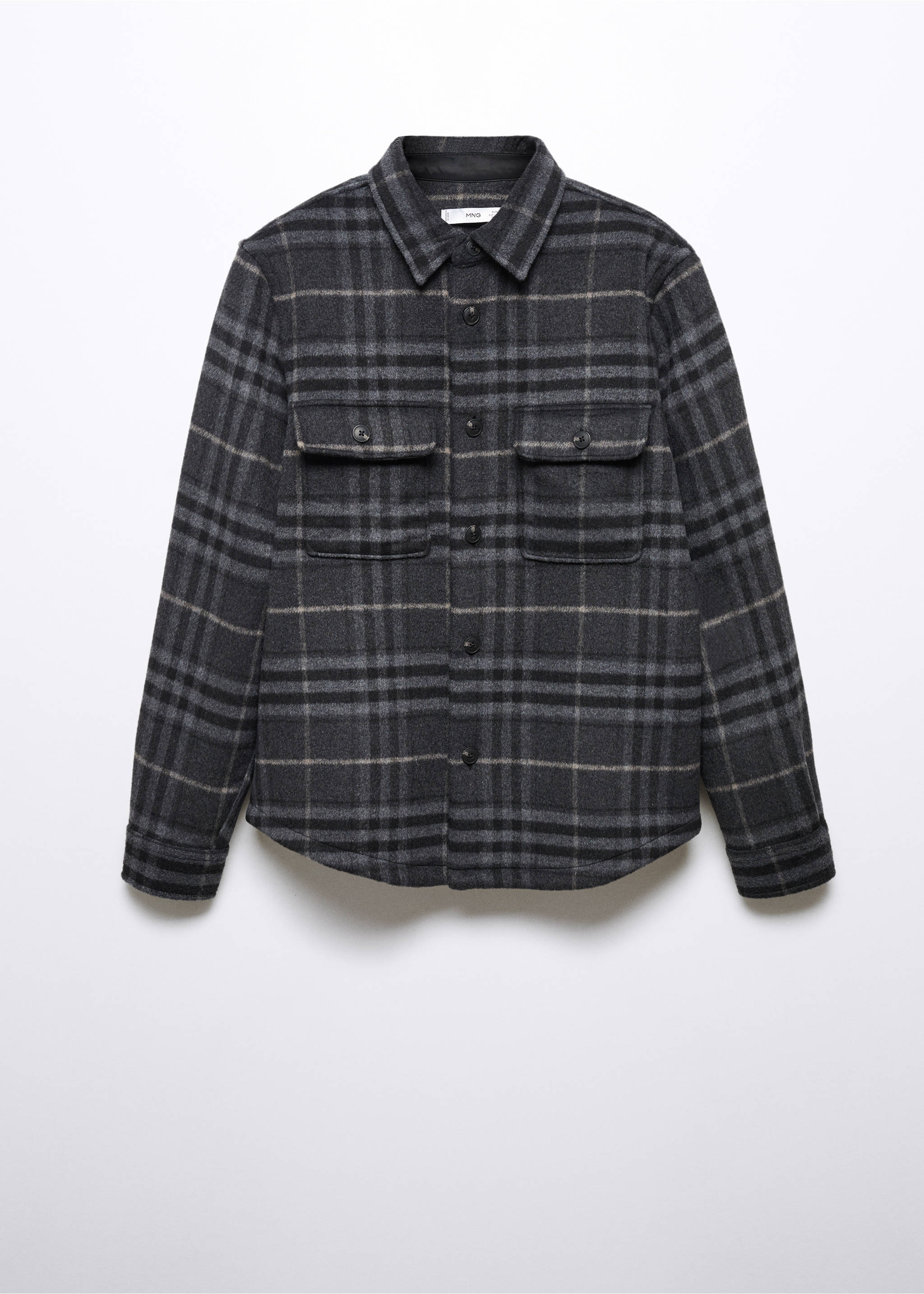 Check wool overshirt - Article without model, Charcoal. Ref: 57017713-00.