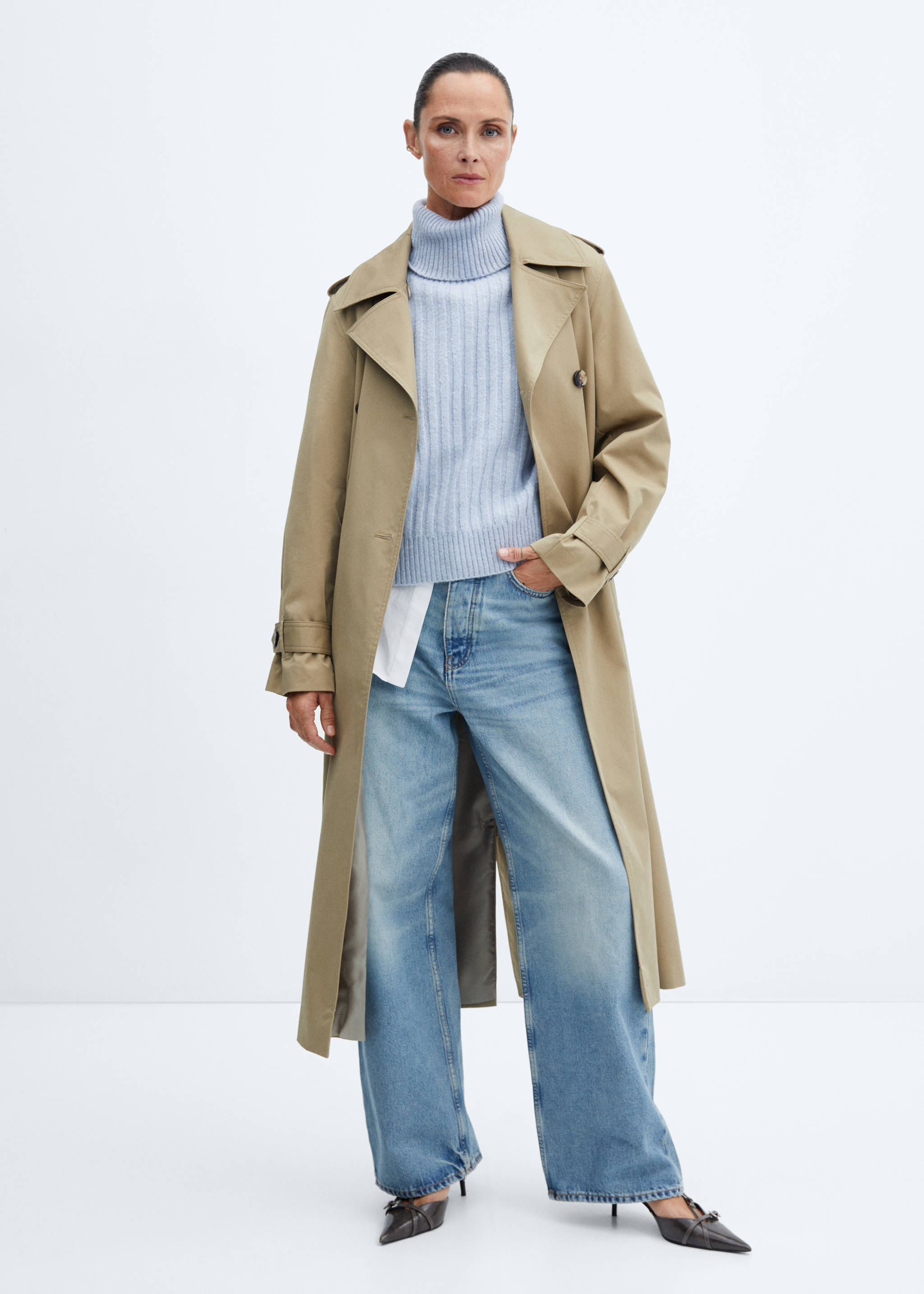 翻领粗线毛衣 - null