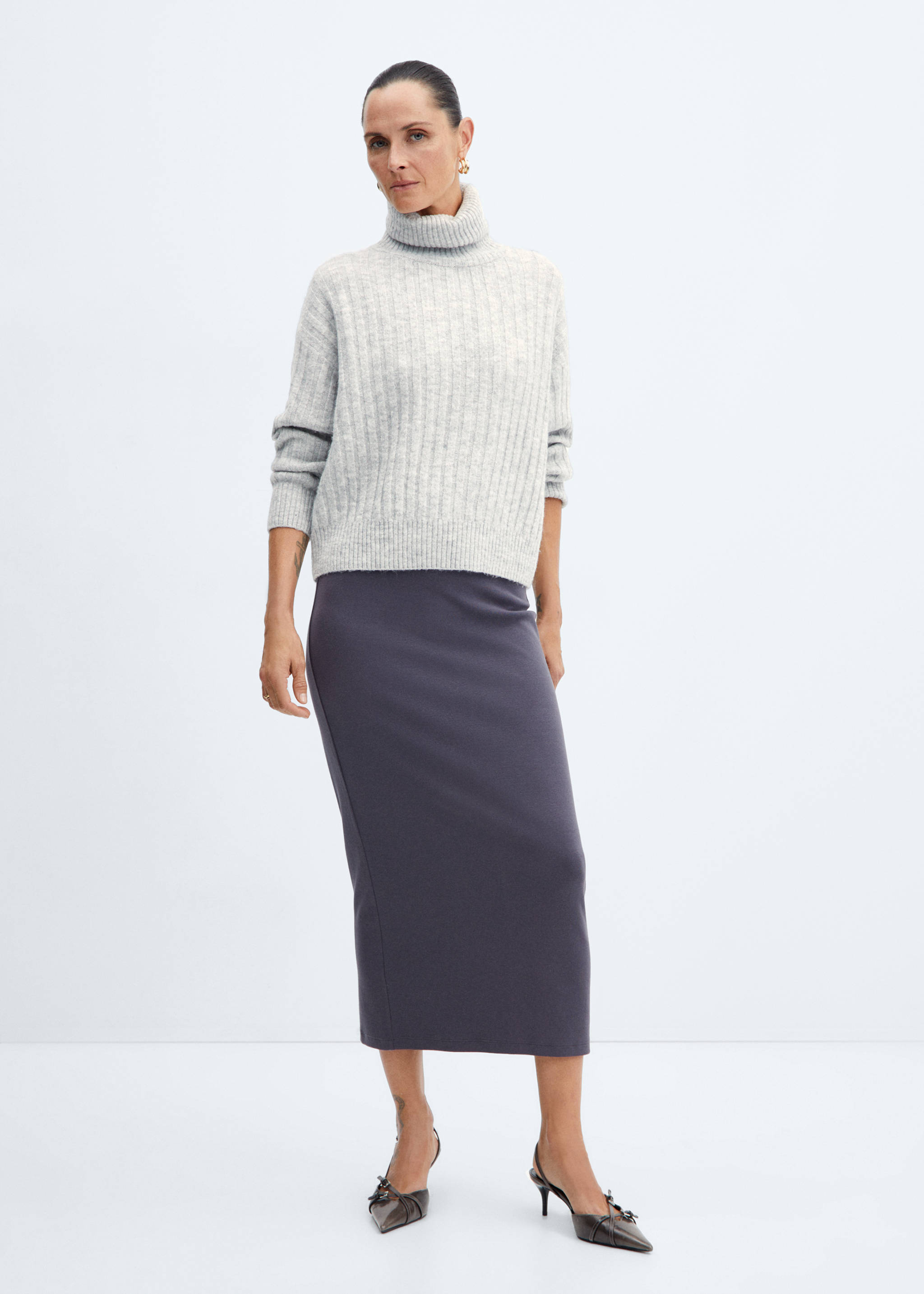 翻领粗线毛衣 - null