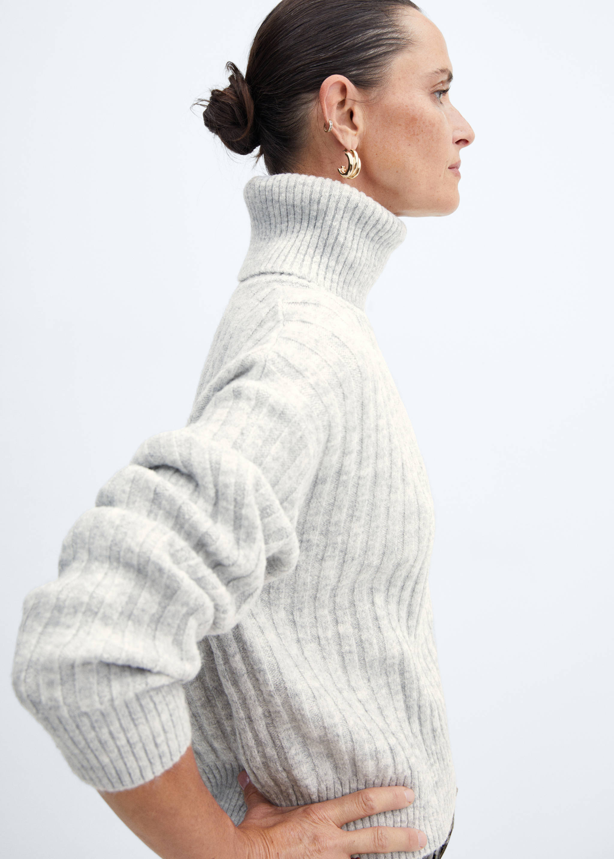 翻领粗线毛衣 - null