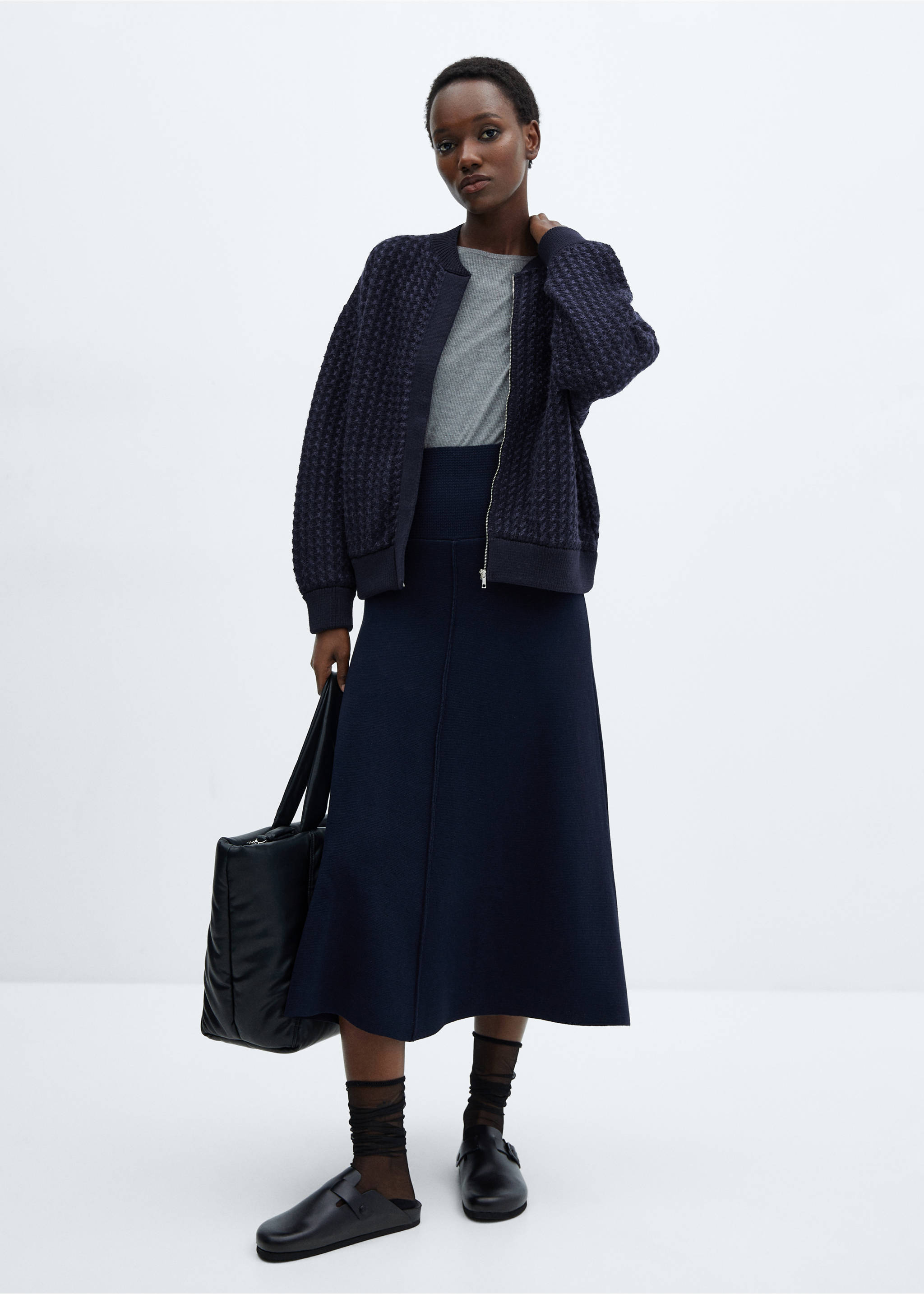 Knitted bomber jacket - General plane, Blue. Ref: 57017758-00.
