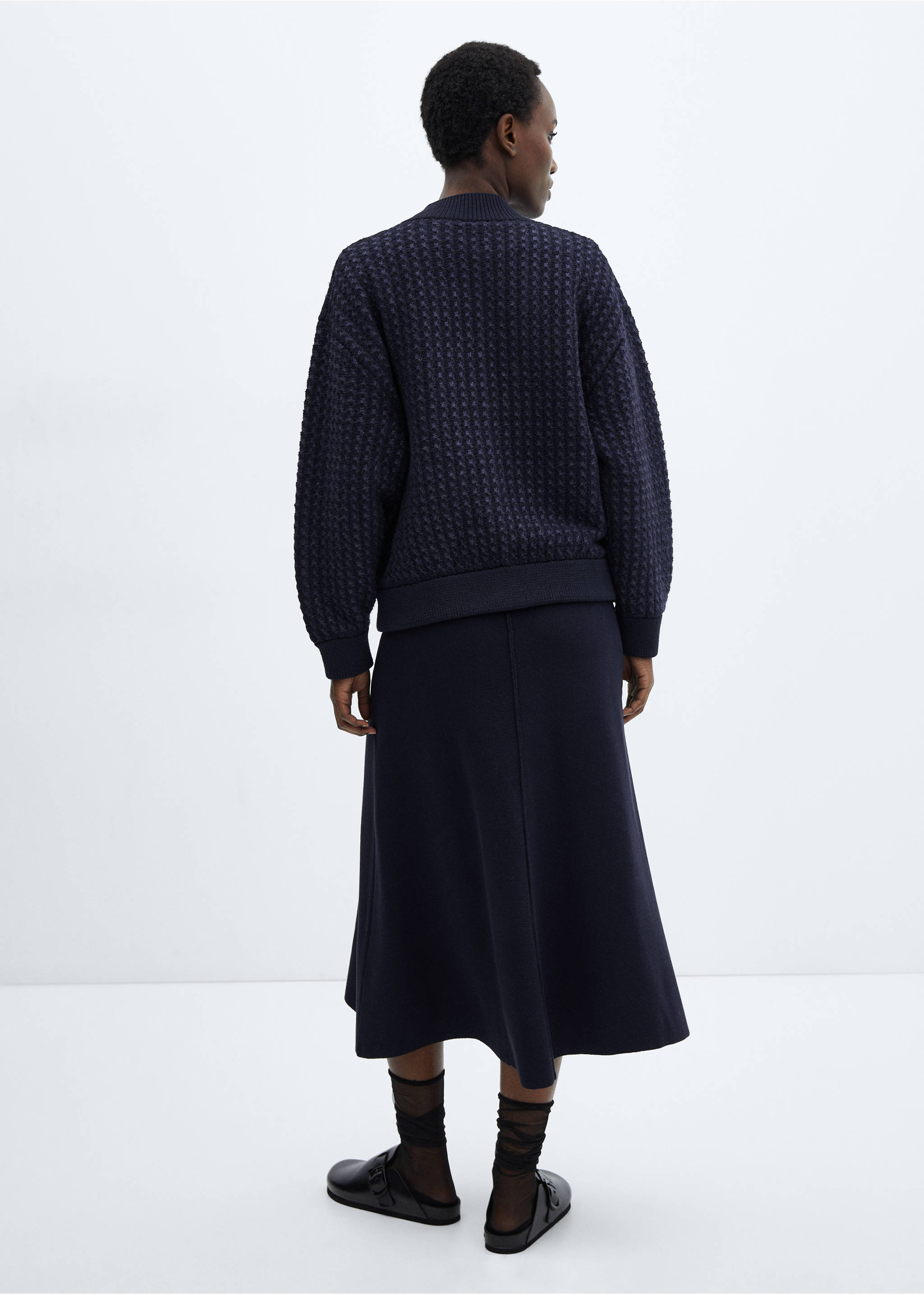 Knitted bomber jacket - Reverse of the article, Blue. Ref: 57017758-00.