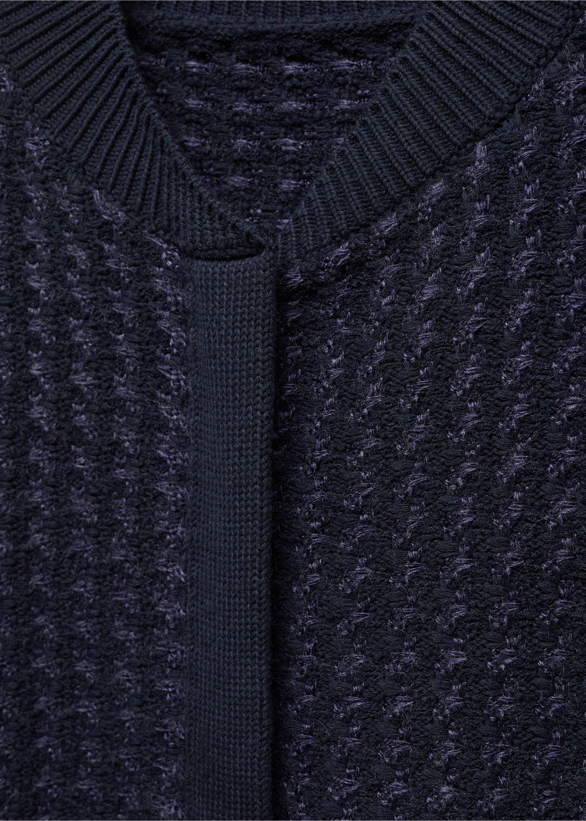 Knitted bomber jacket - Details of the article 8, Blue. Ref: 57017758-00.