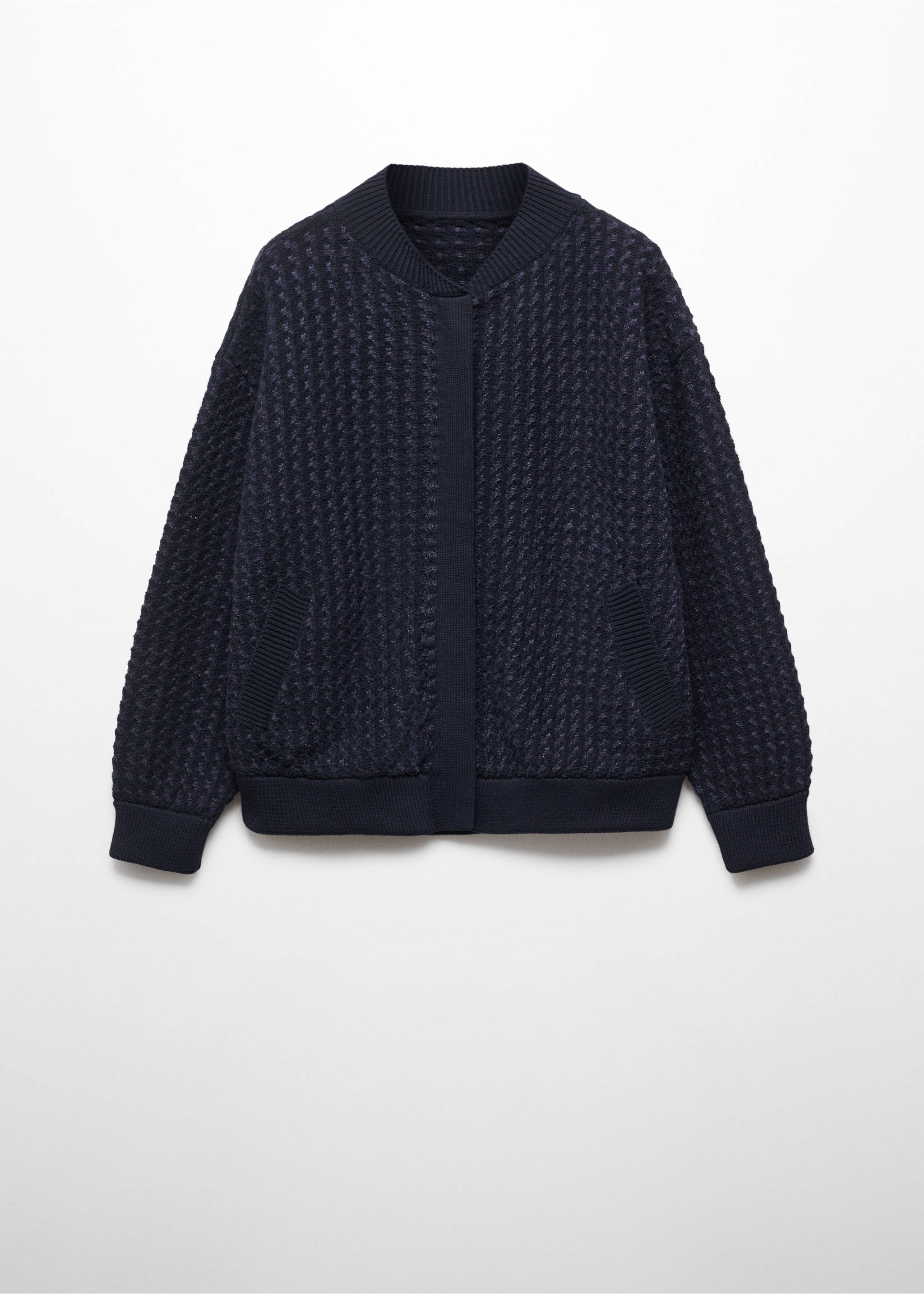 Knitted bomber jacket - Article without model, Blue. Ref: 57017758-00.