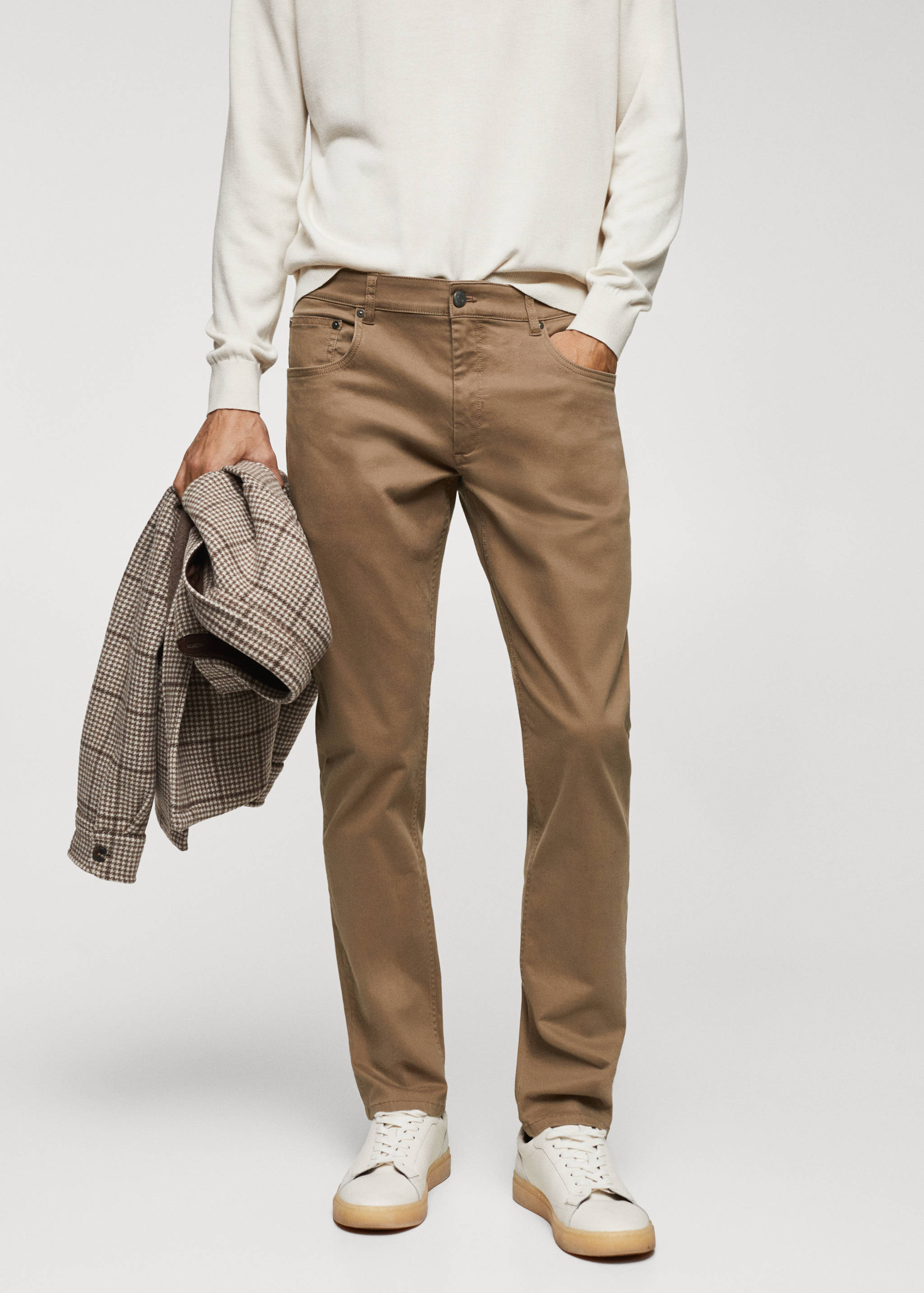 Slim-fit stretch cotton trousers - Medium plane