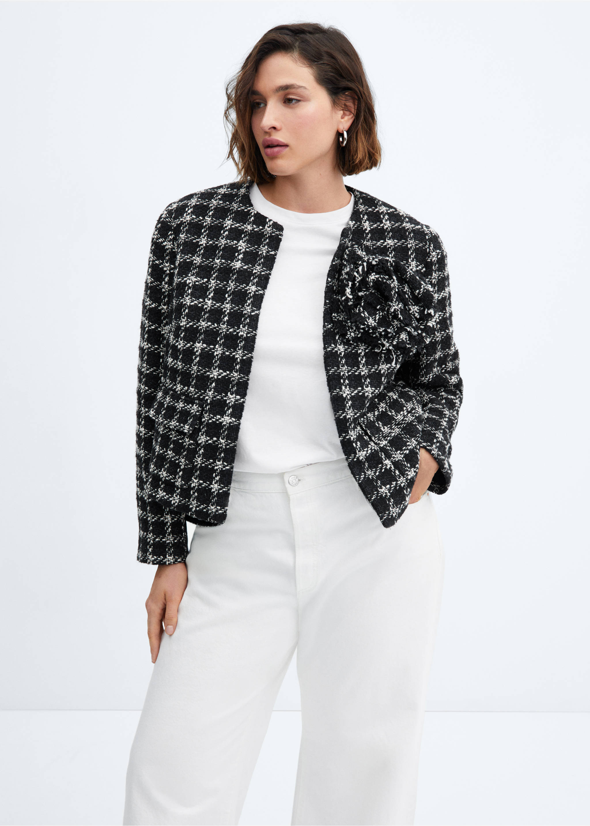 Chaqueta tweed maxi flor - Detalle del artículo 5, Negro. Ref: 57018279-00.