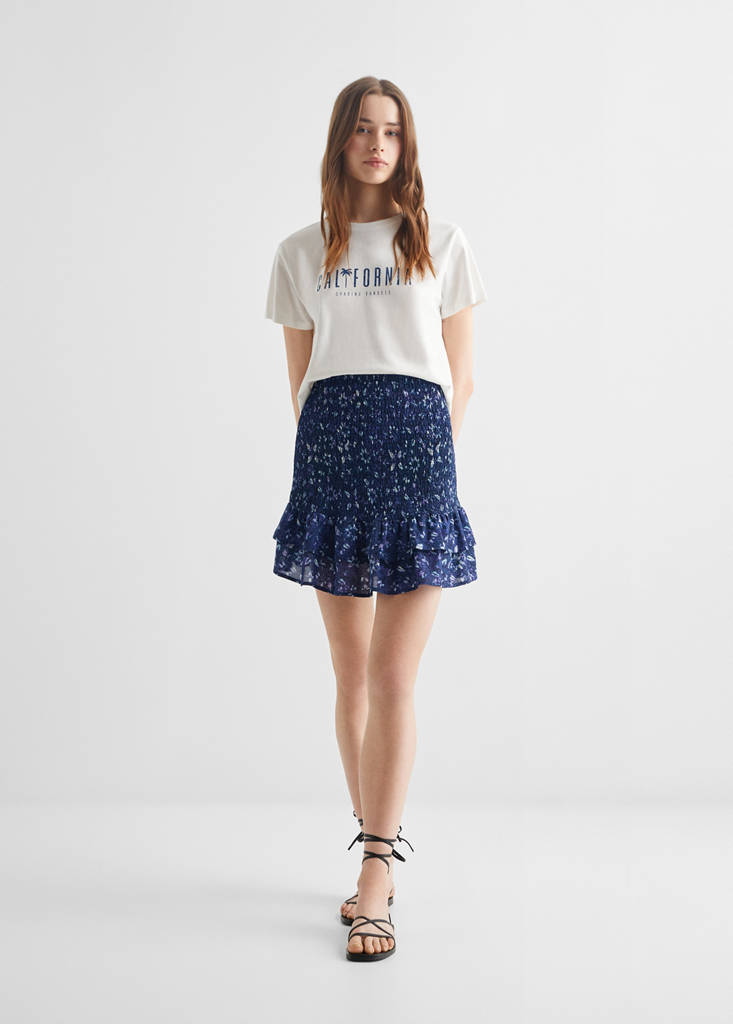 Gathered skirt with ruffles — Blue