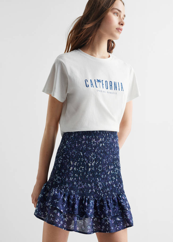 Gathered skirt with ruffles — Blue