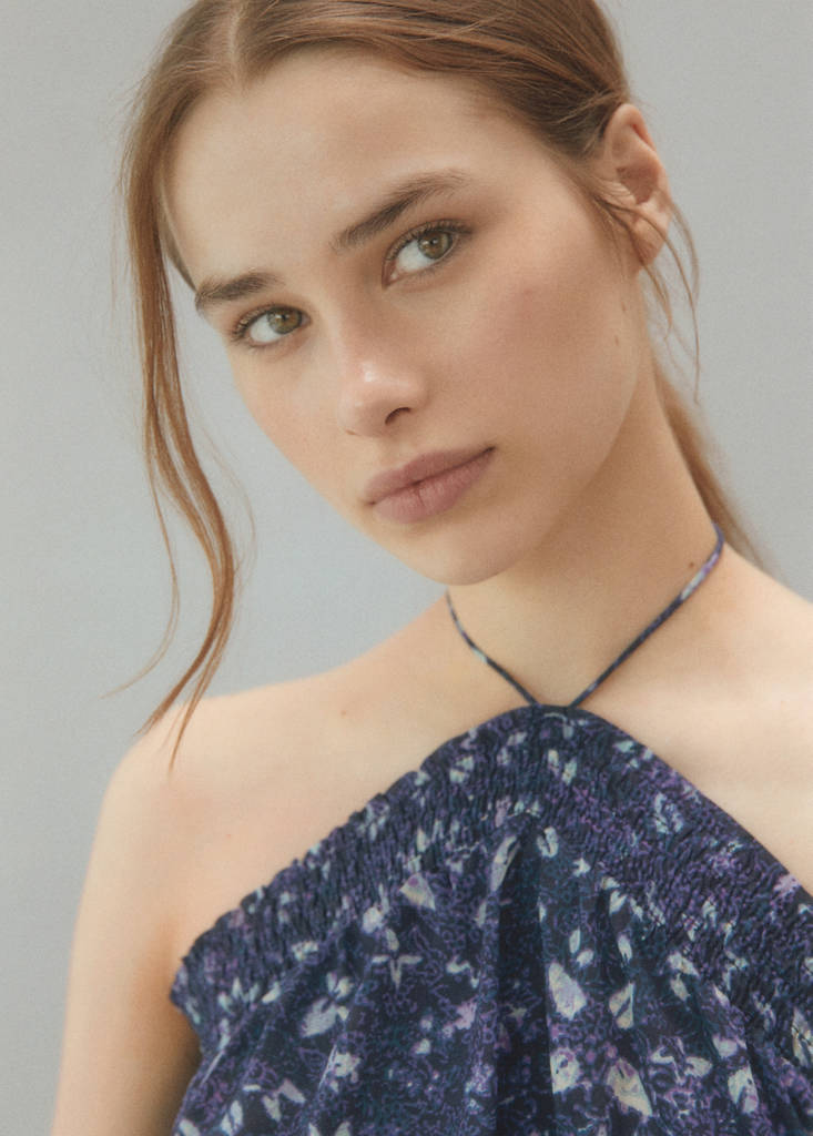 Print ruched top — Blue