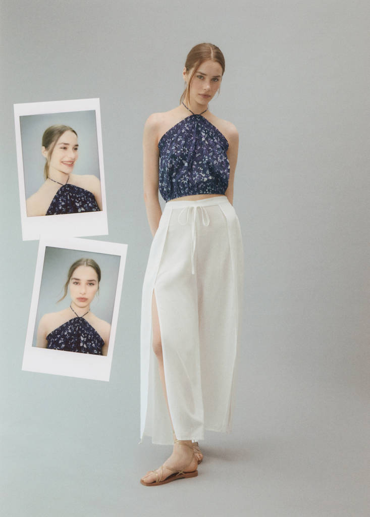 Print ruched top — Blue