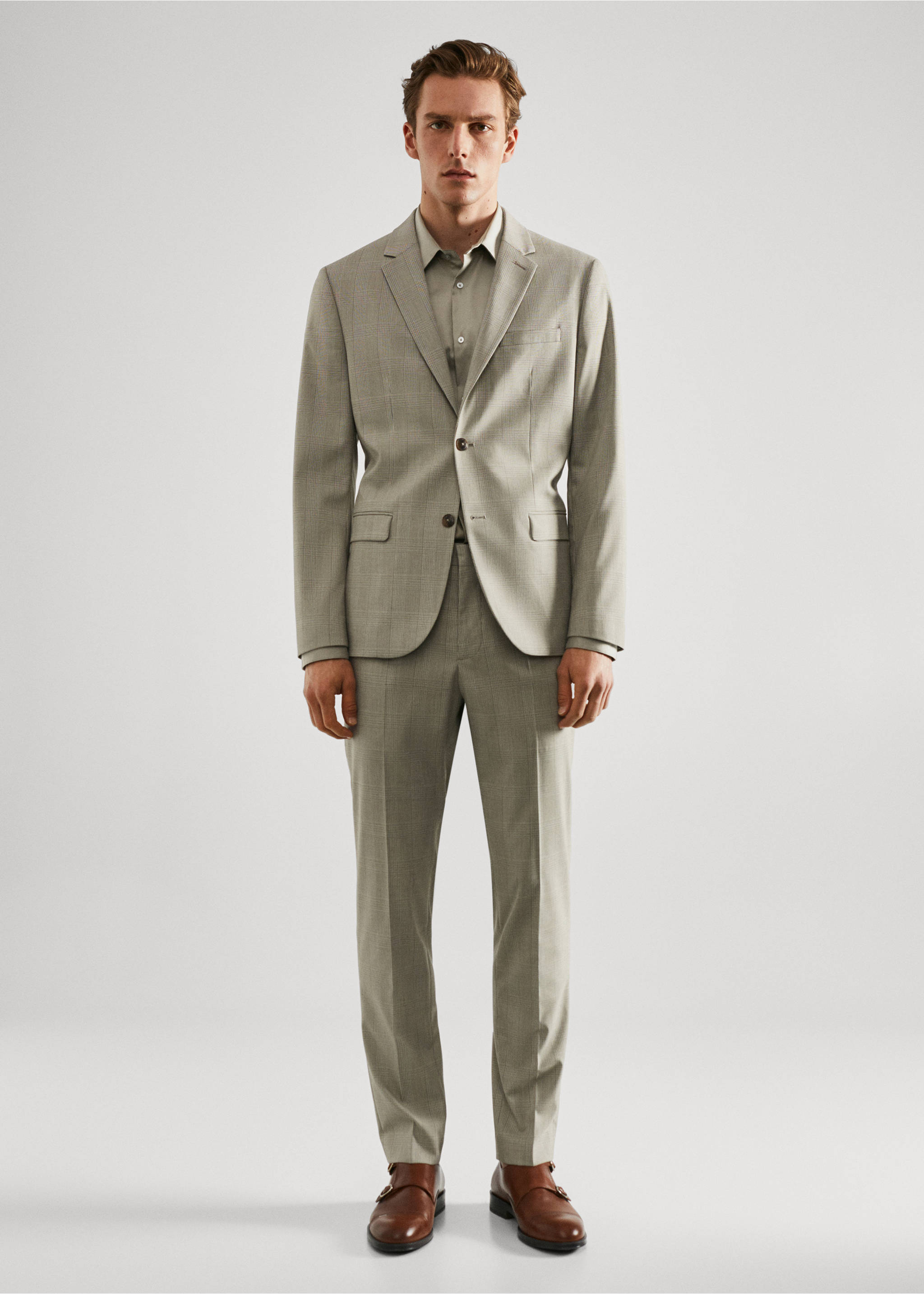Костюмная рубашка super slim fit из поплина - Общий план, Зеленый. Ref: 57020655-00.