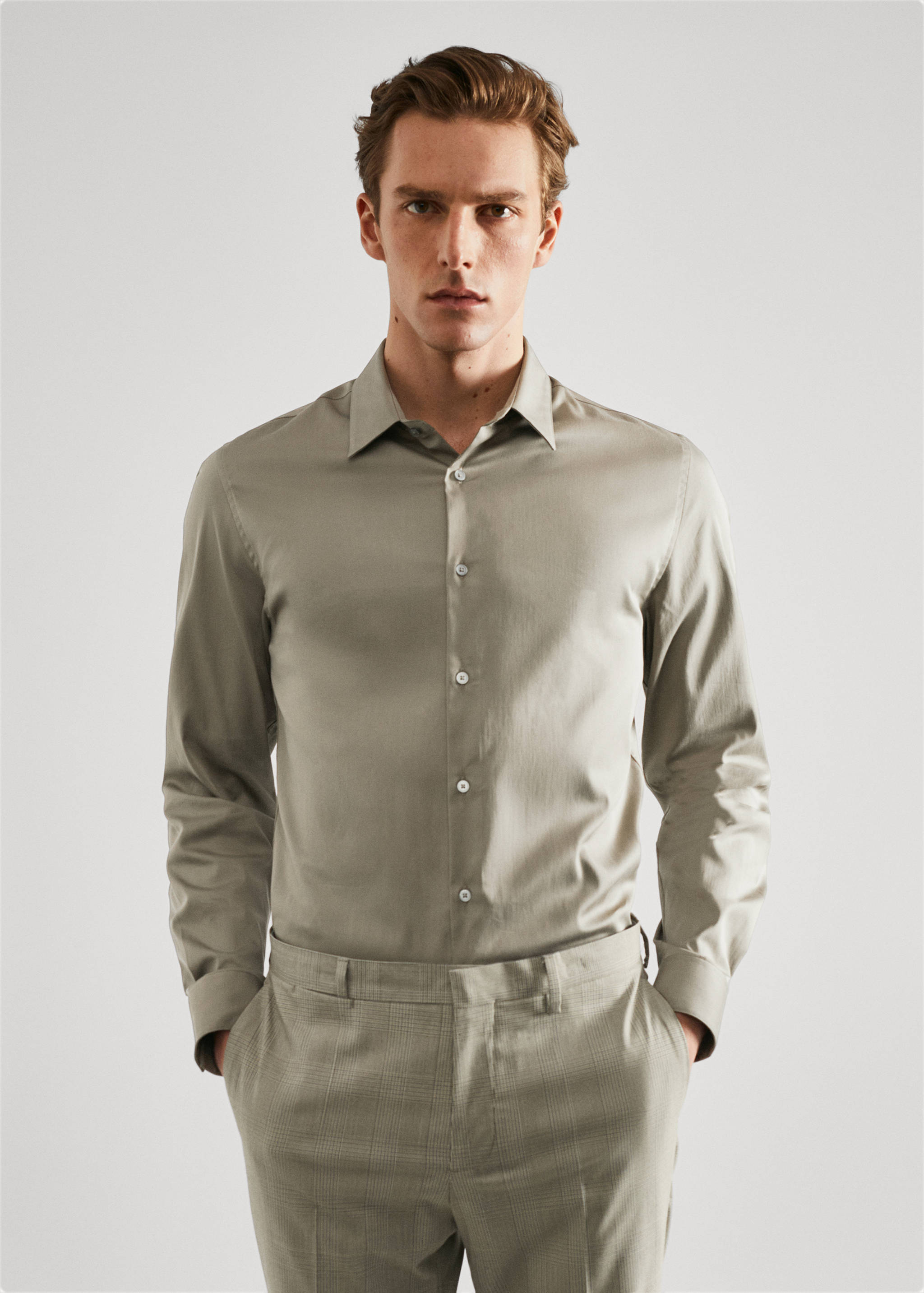 Super slim-fit poplin suit shirt - Medium plane