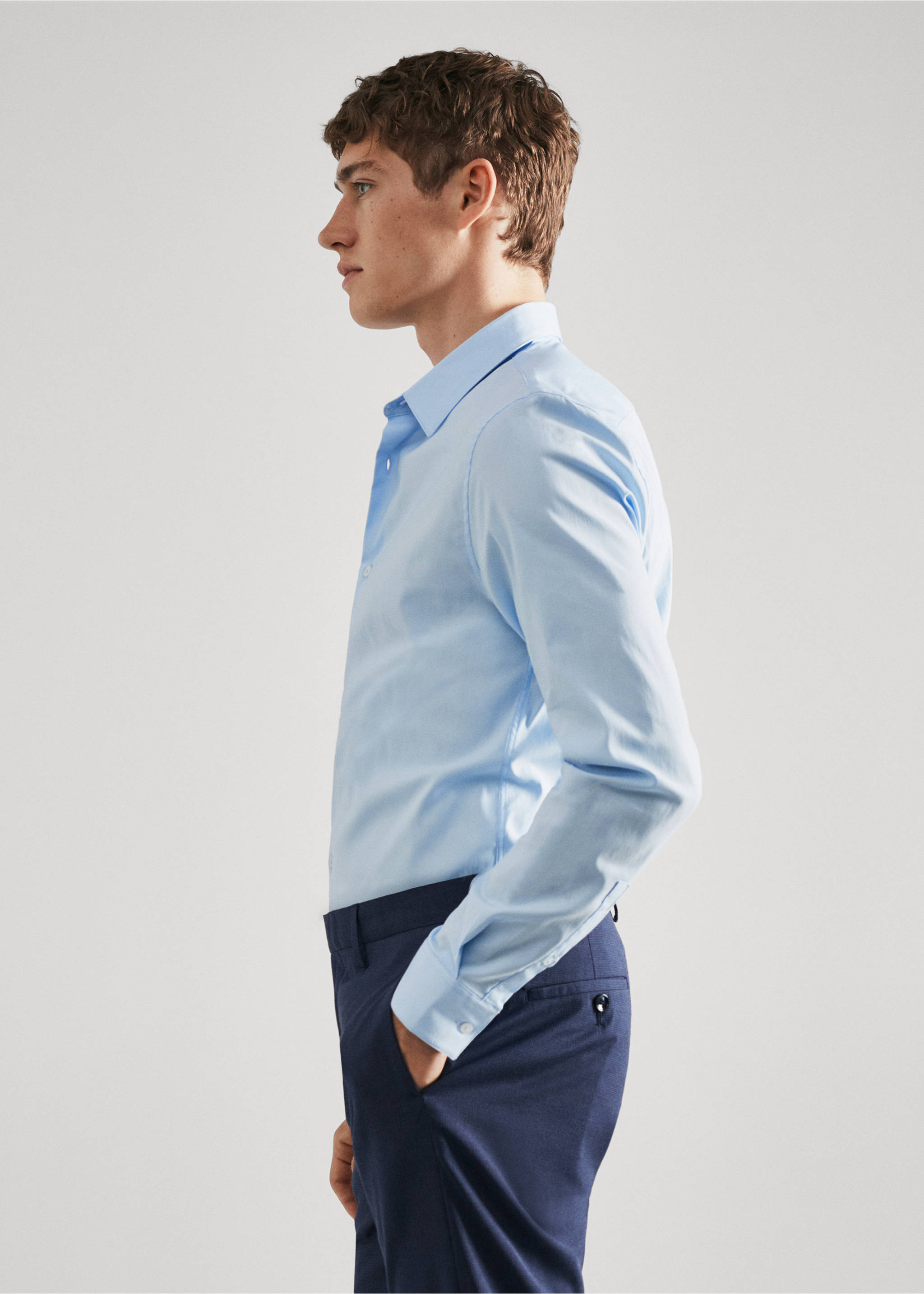 Костюмная рубашка super slim fit из поплина - Деталь изделия 2, Небесно-голубой. Ref: 57020655-00.