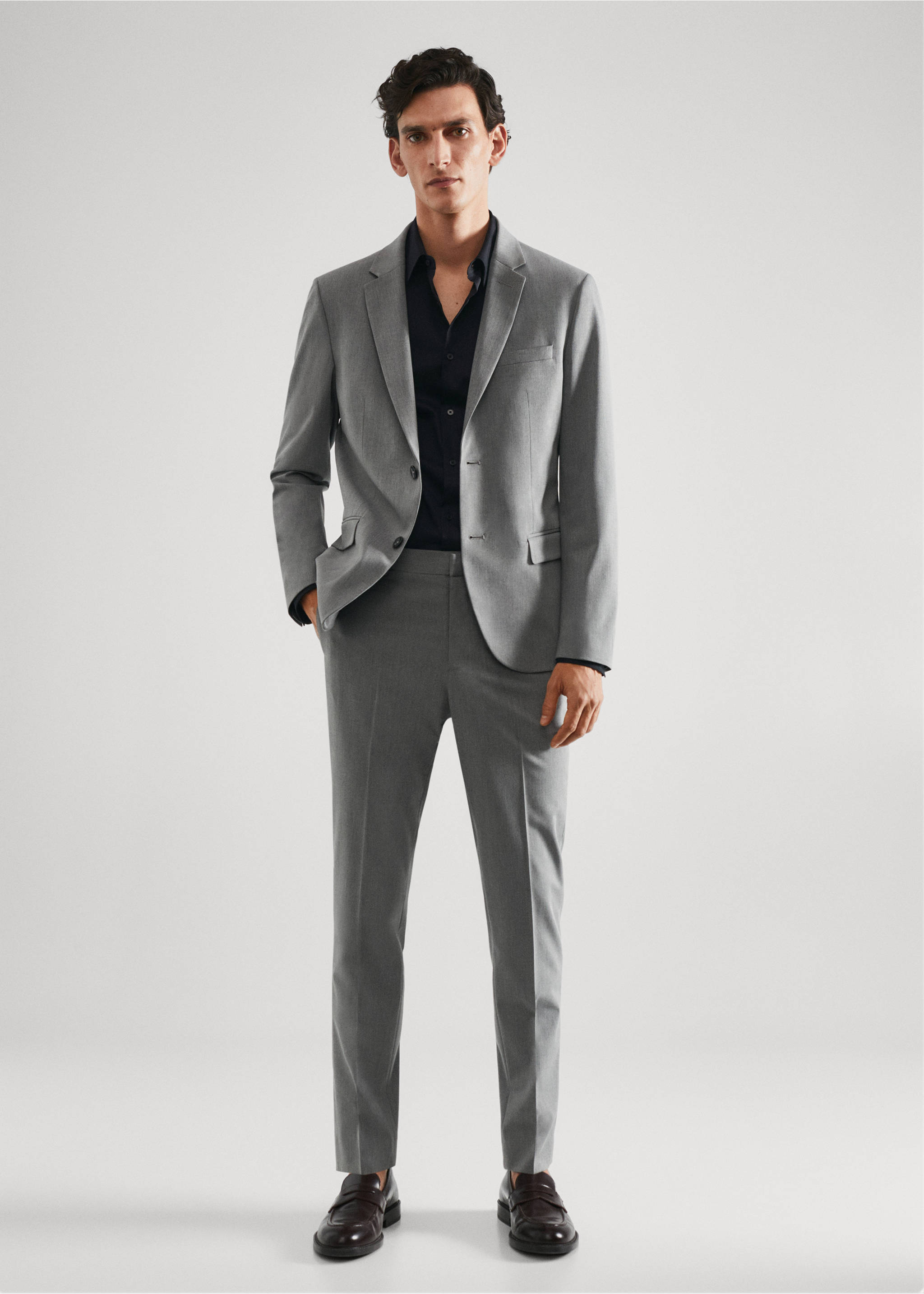Костюмная рубашка super slim fit из поплина - Общий план, Черный. Ref: 57020655-00.