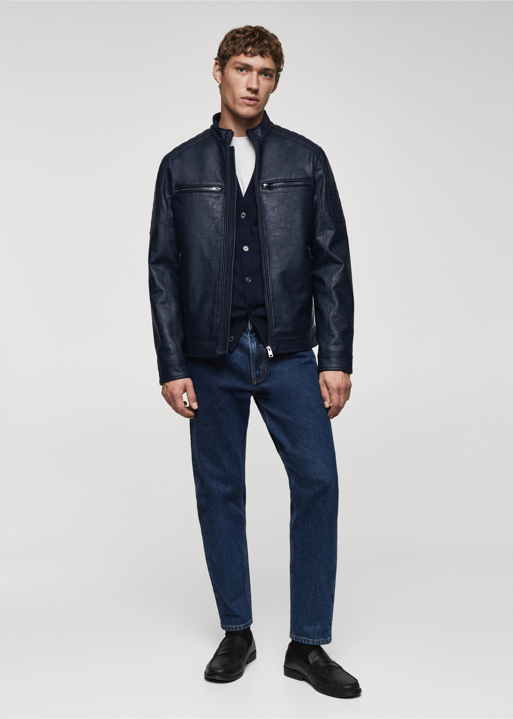 Nappa faux-leather jacket - General plane, Navy. Ref: 57022505-00.