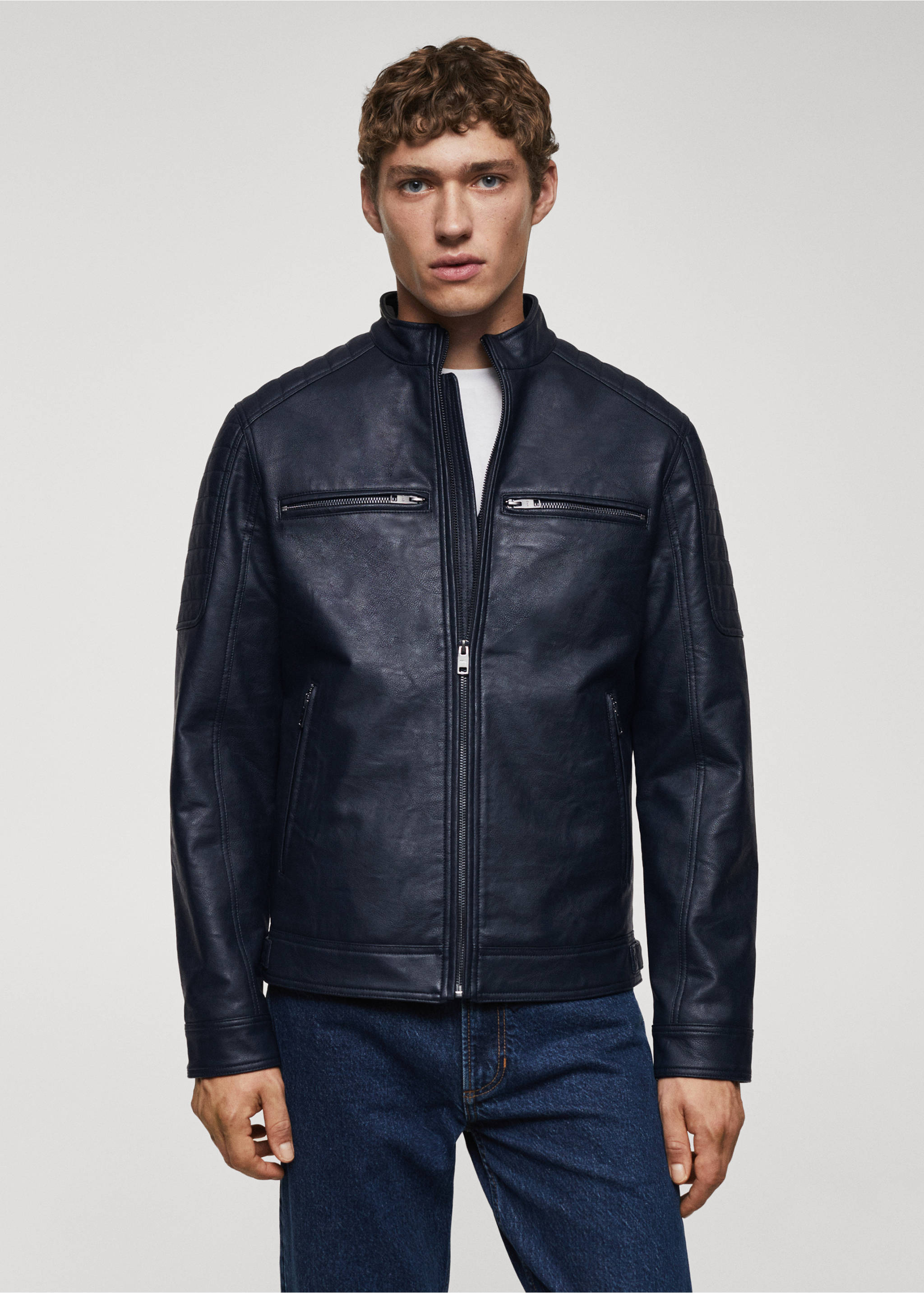 Nappa faux-leather jacket - Medium plane, Navy. Ref: 57022505-00.