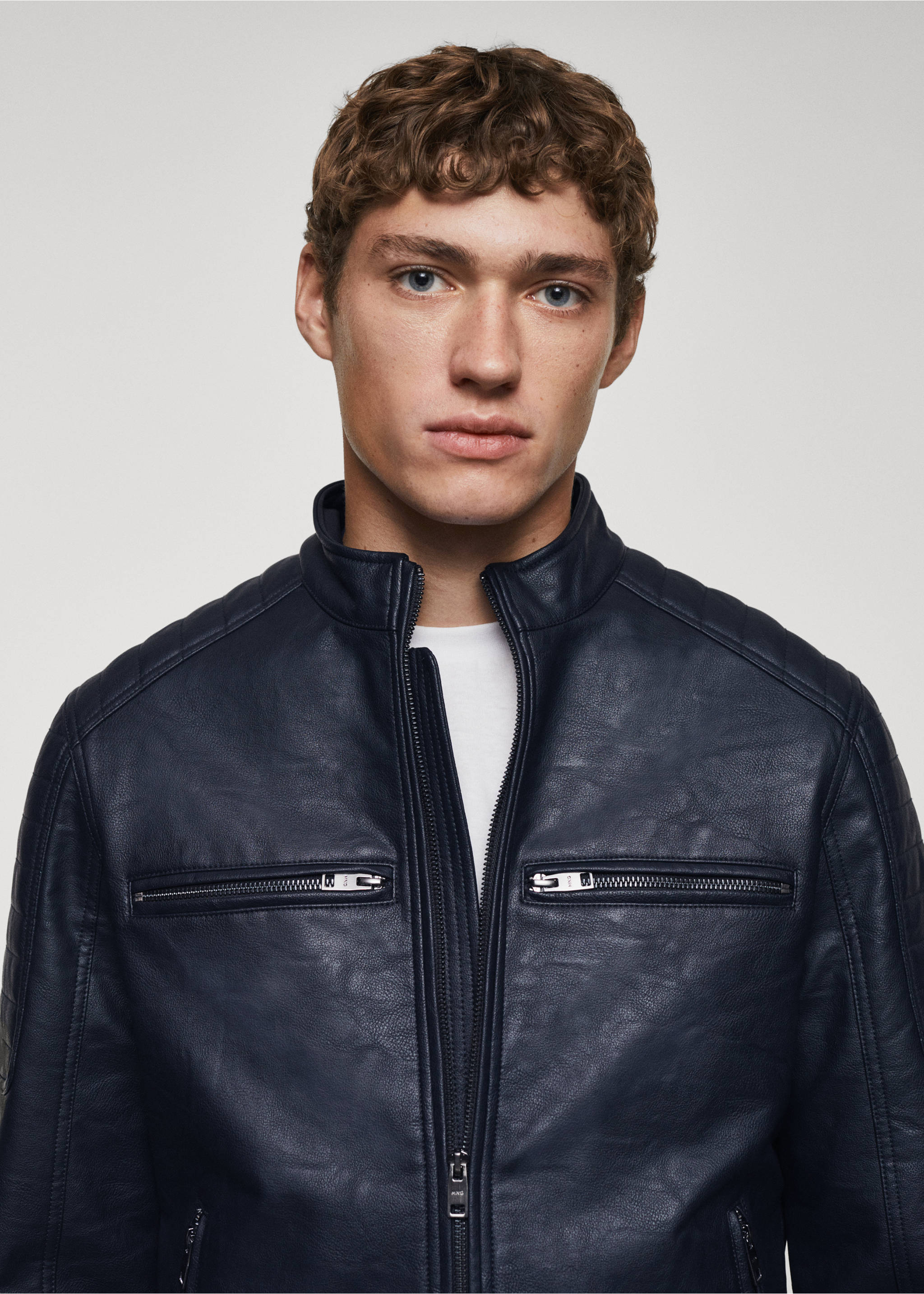 Nappa faux-leather jacket - Details of the article 1, Navy. Ref: 57022505-00.