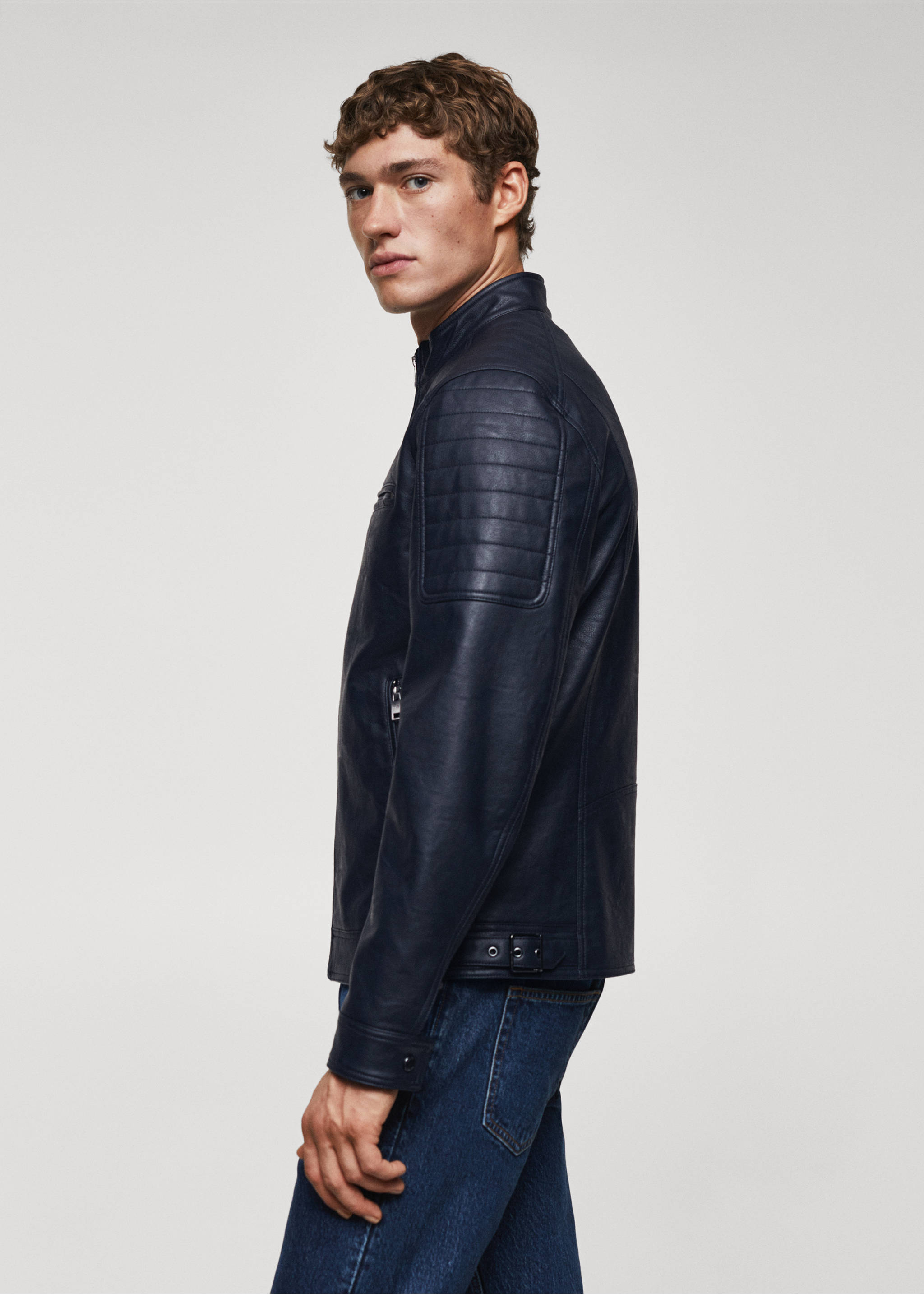 Nappa faux-leather jacket - Details of the article 2, Navy. Ref: 57022505-00.