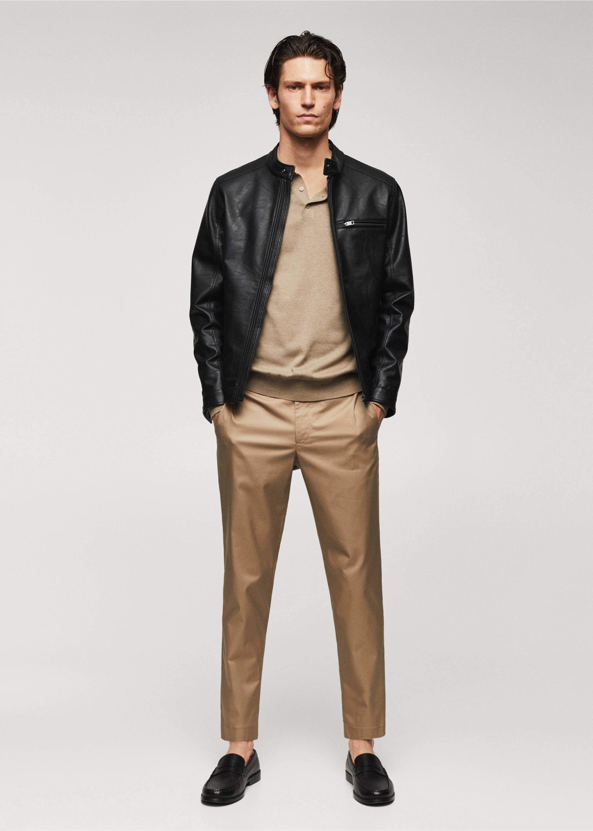 Zip-up faux-leather jacket - General plane, Black. Ref: 57022506-00.