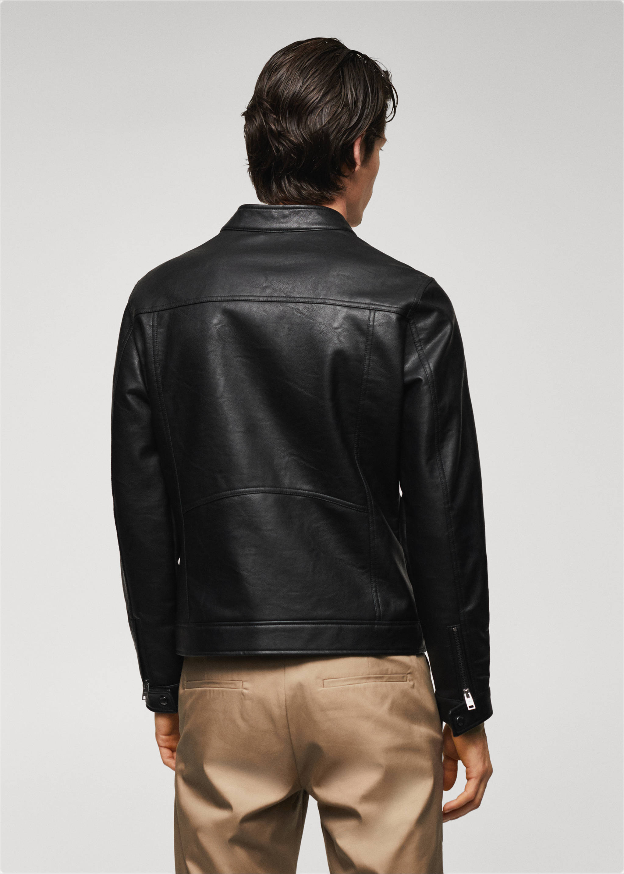Zip-up faux-leather jacket - Reverse of the article, Black. Ref: 57022506-00.