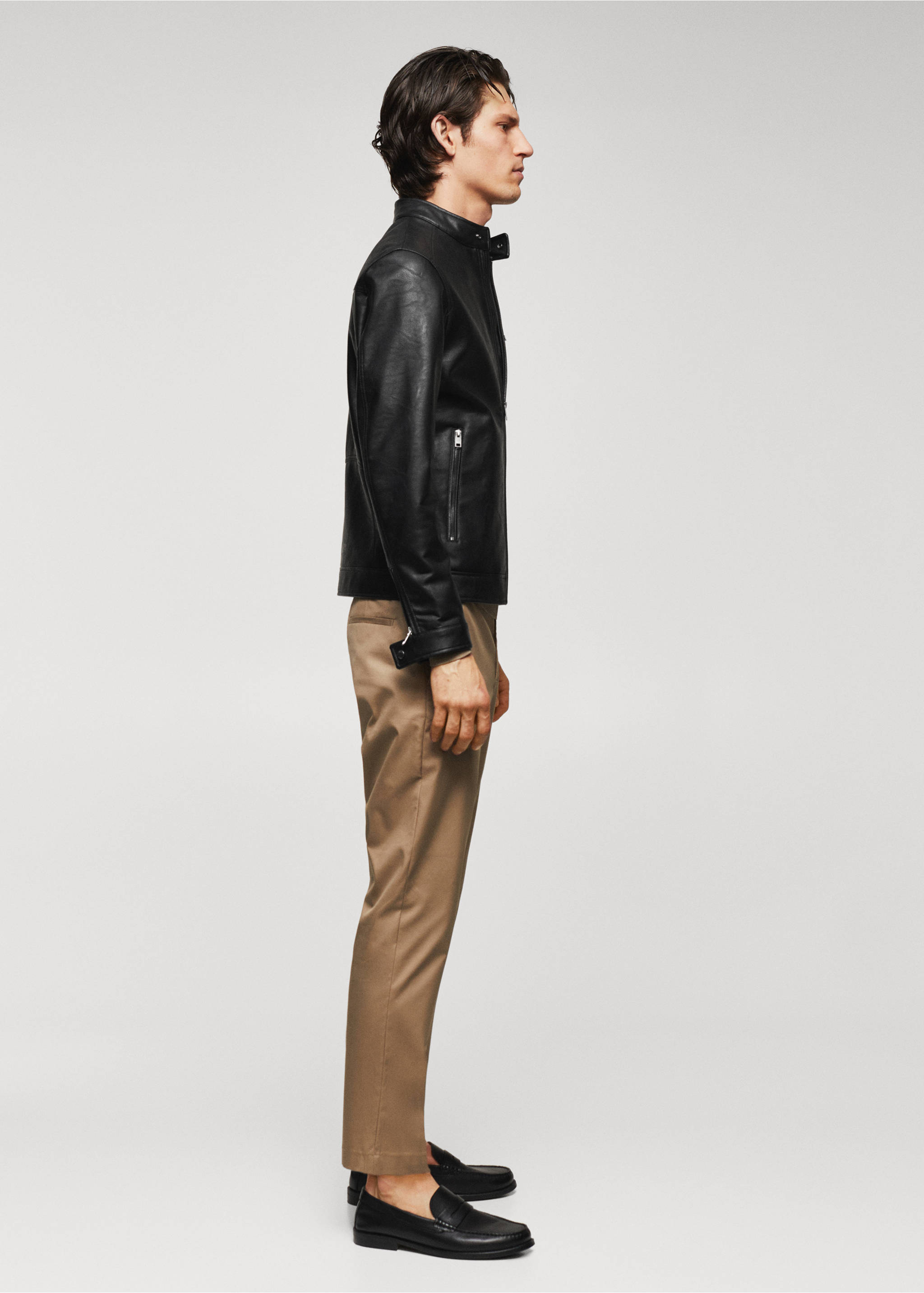 Zip-up faux-leather jacket - Details of the article 2, Black. Ref: 57022506-00.