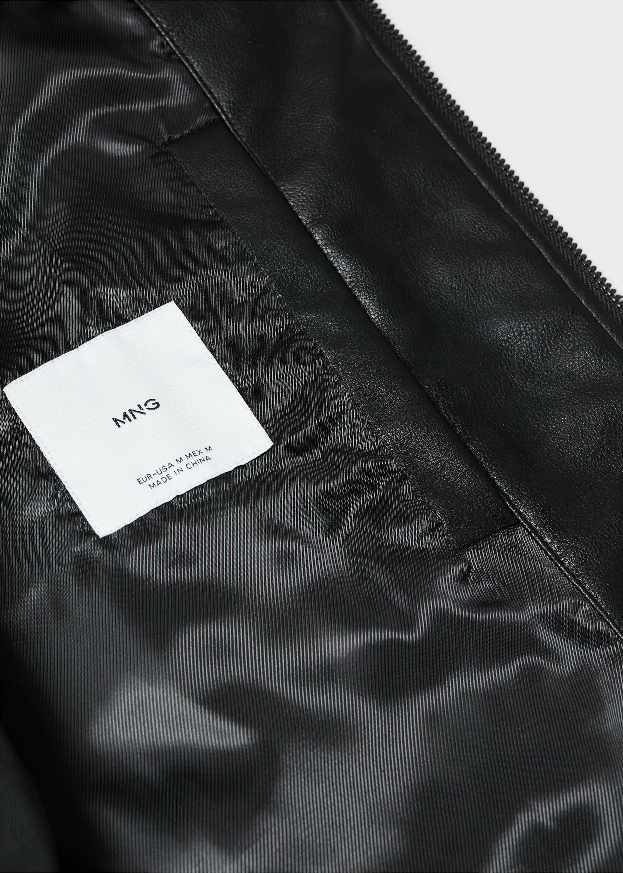 Zip-up faux-leather jacket - Details of the article 8, Black. Ref: 57022506-00.