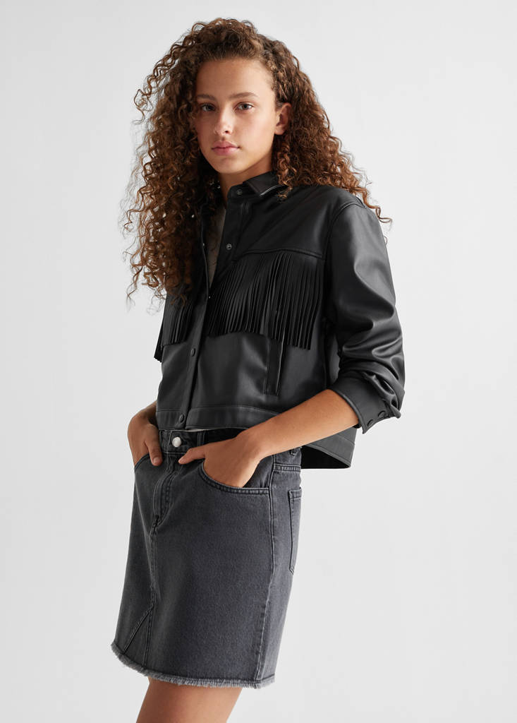 Faux-leather overshirt — Black