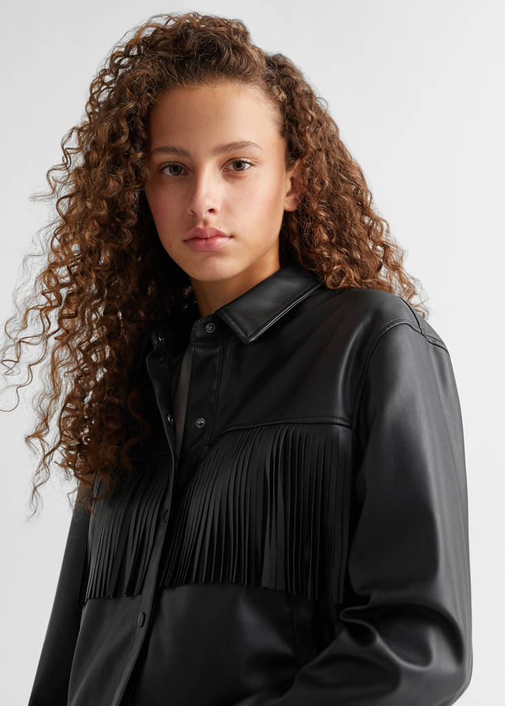 Faux-leather overshirt — Black