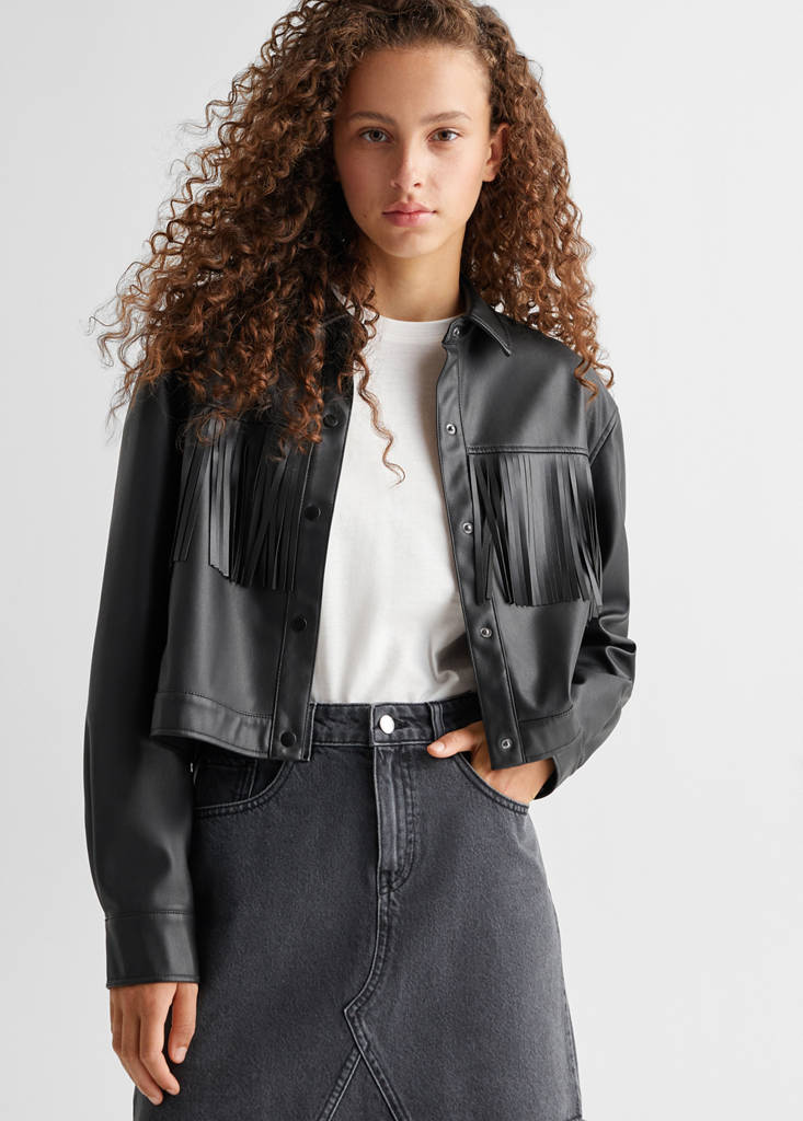 Faux-leather overshirt — Black