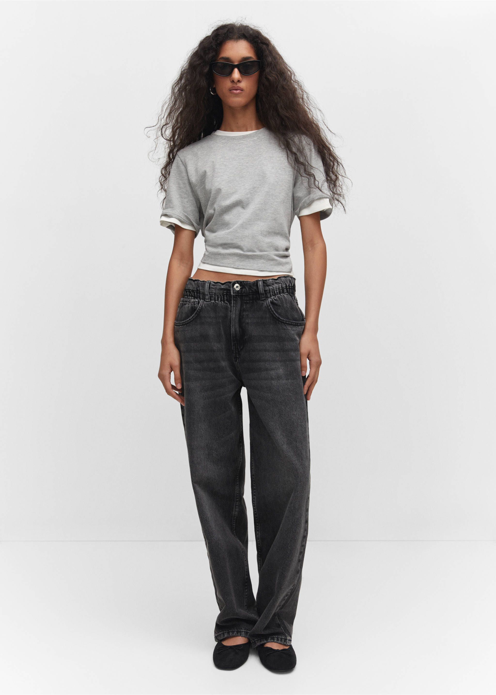 Jeans slouchy cintura elastica - Plano general, Denim negro. Ref: 57022896-00.