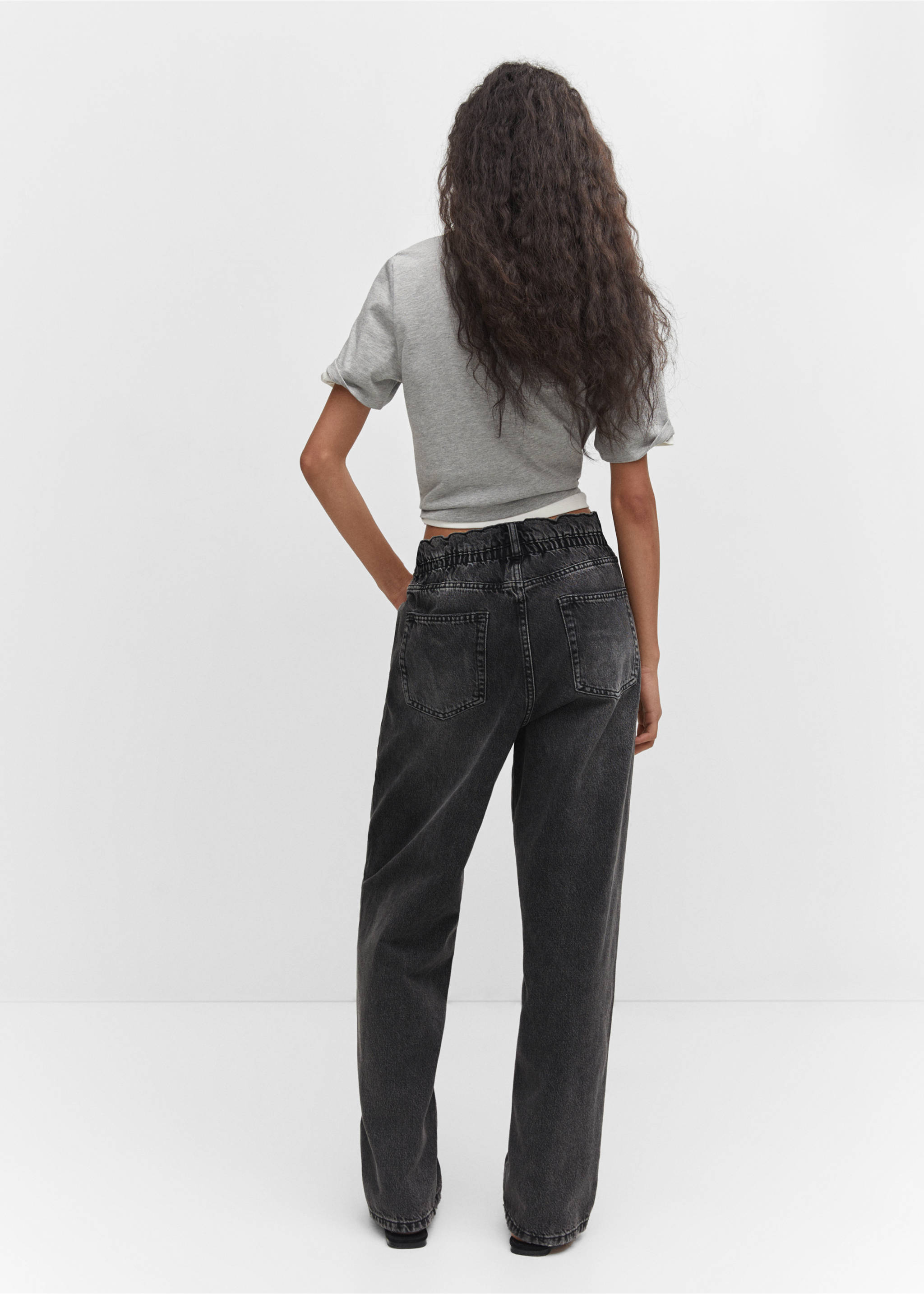 Jeans slouchy cintura elastica - Reverso del artículo, Denim negro. Ref: 57022896-00.