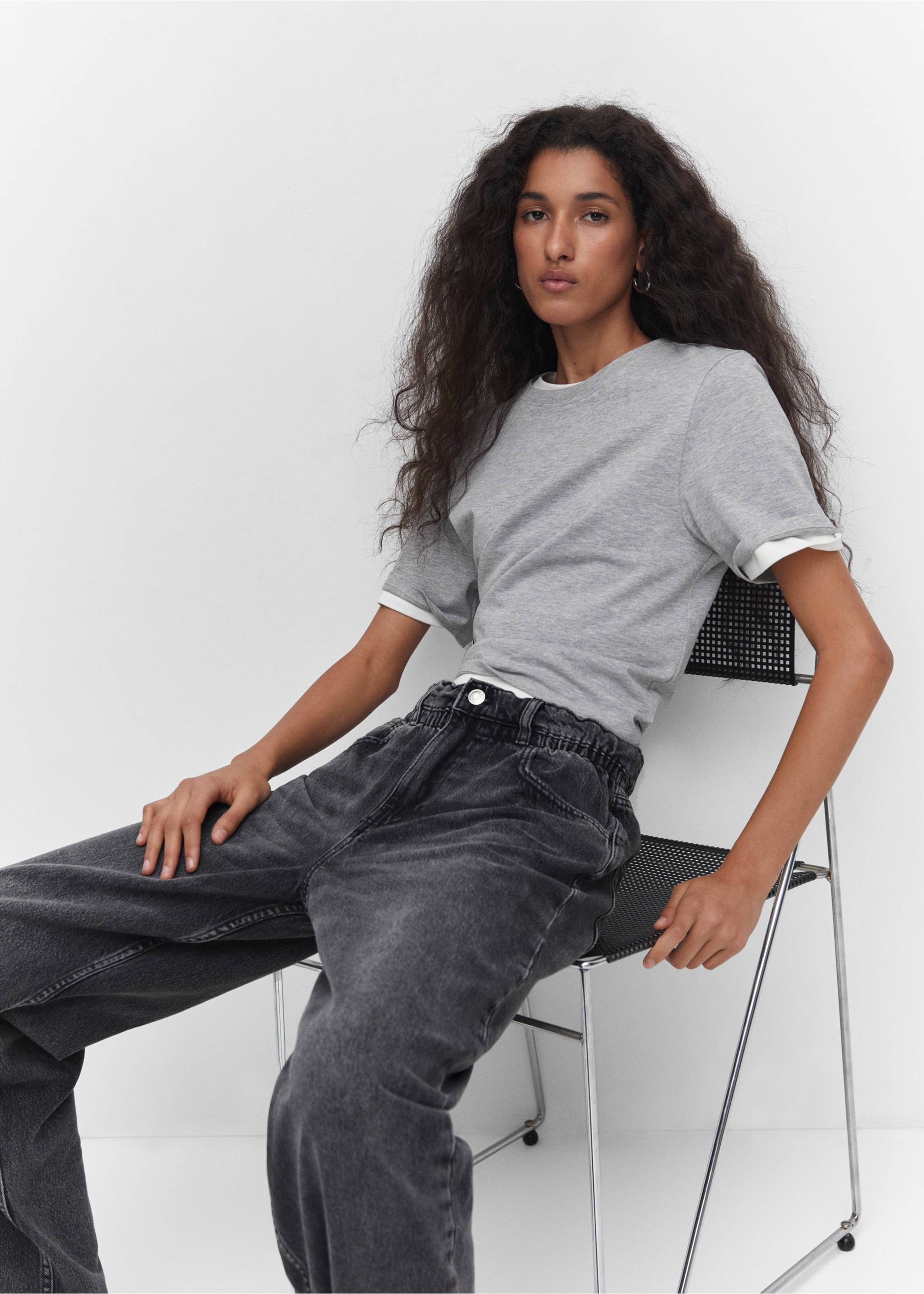 Jeans slouchy cintura elastica - Detalle del artículo 2, Denim negro. Ref: 57022896-00.