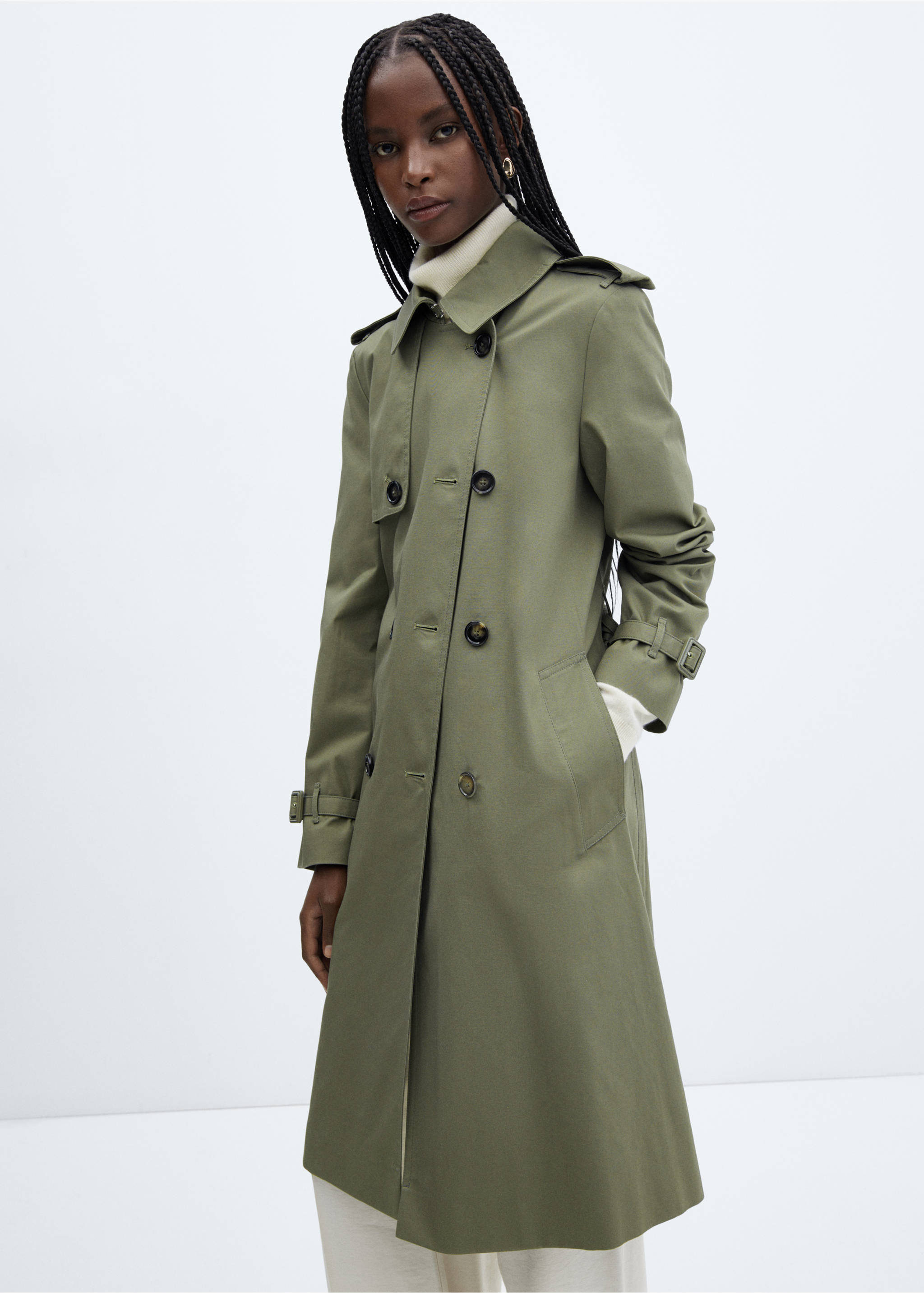 Trench classique ceinture - Plan moyen, Kaki. Ref: 57023725-00.