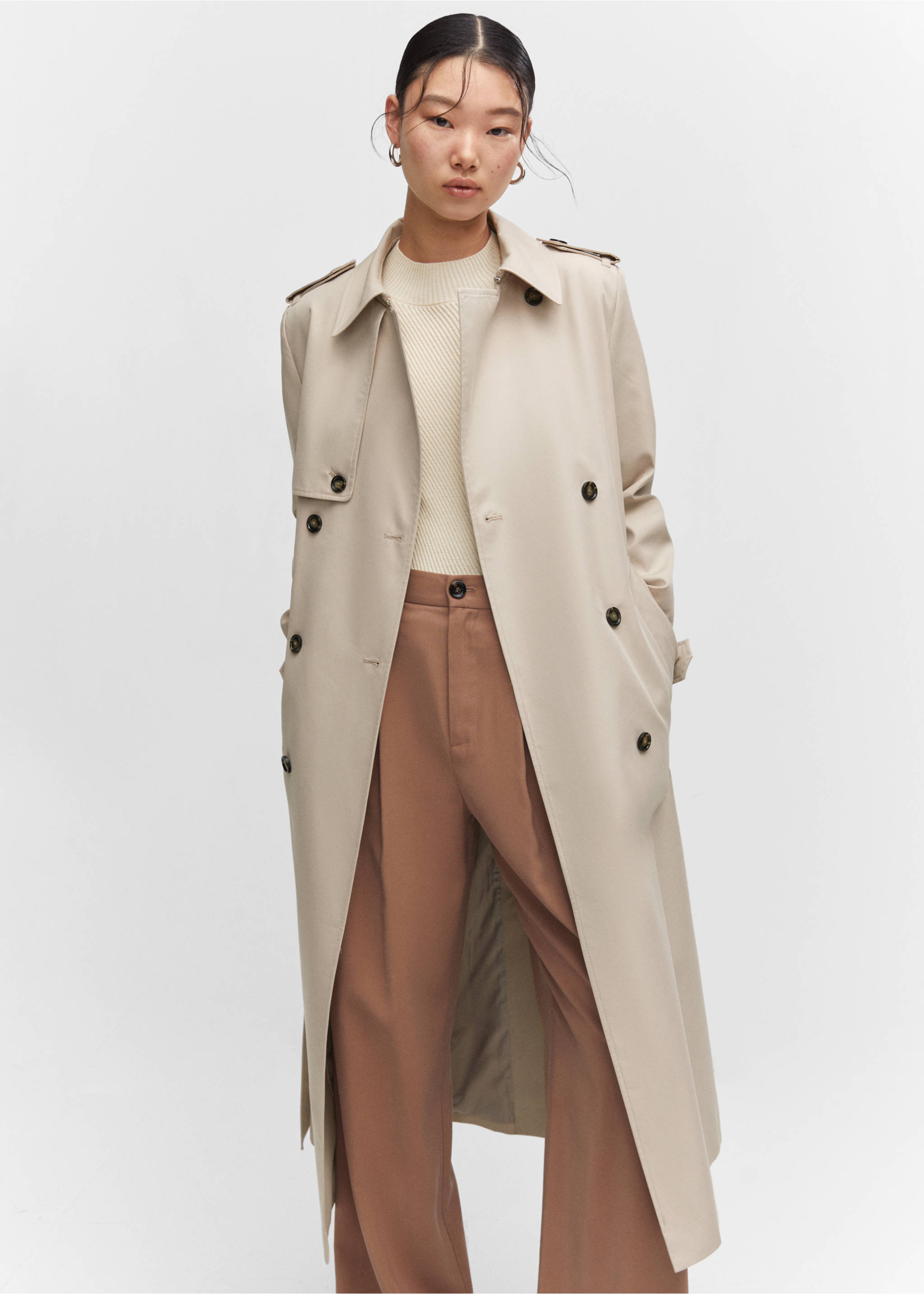 Waterproof double-breasted trench coat - Medium plane, Light/Pastel Grey. Ref: 57023775-00.