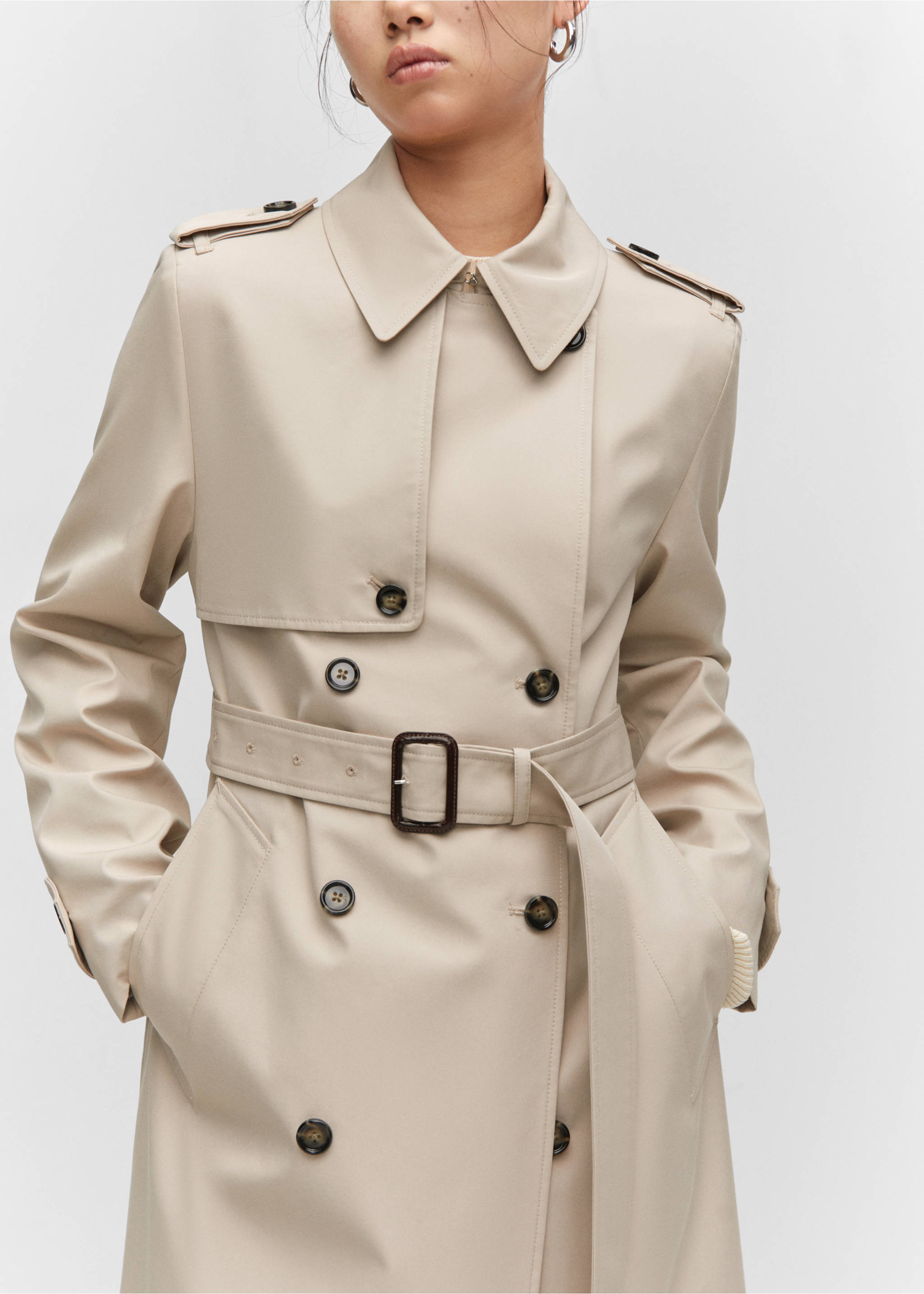 Waterproof double-breasted trench coat - Details of the article 3, Light/Pastel Grey. Ref: 57023775-00.