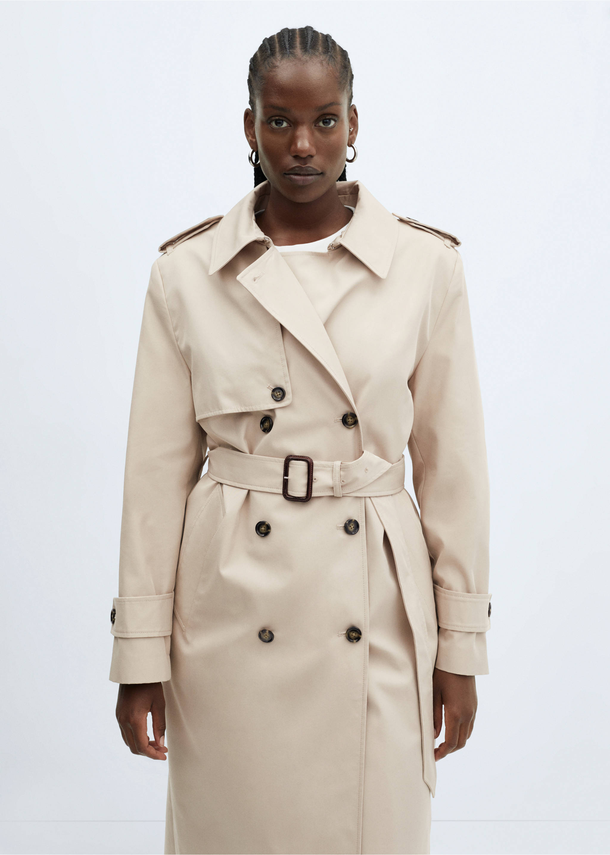 Waterproof double-breasted trench coat - Details of the article 5, Light/Pastel Grey. Ref: 57023775-00.