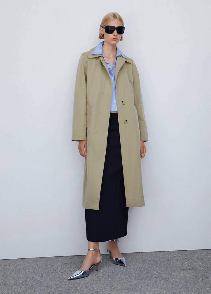 Fluid trench coat with tie — Beige