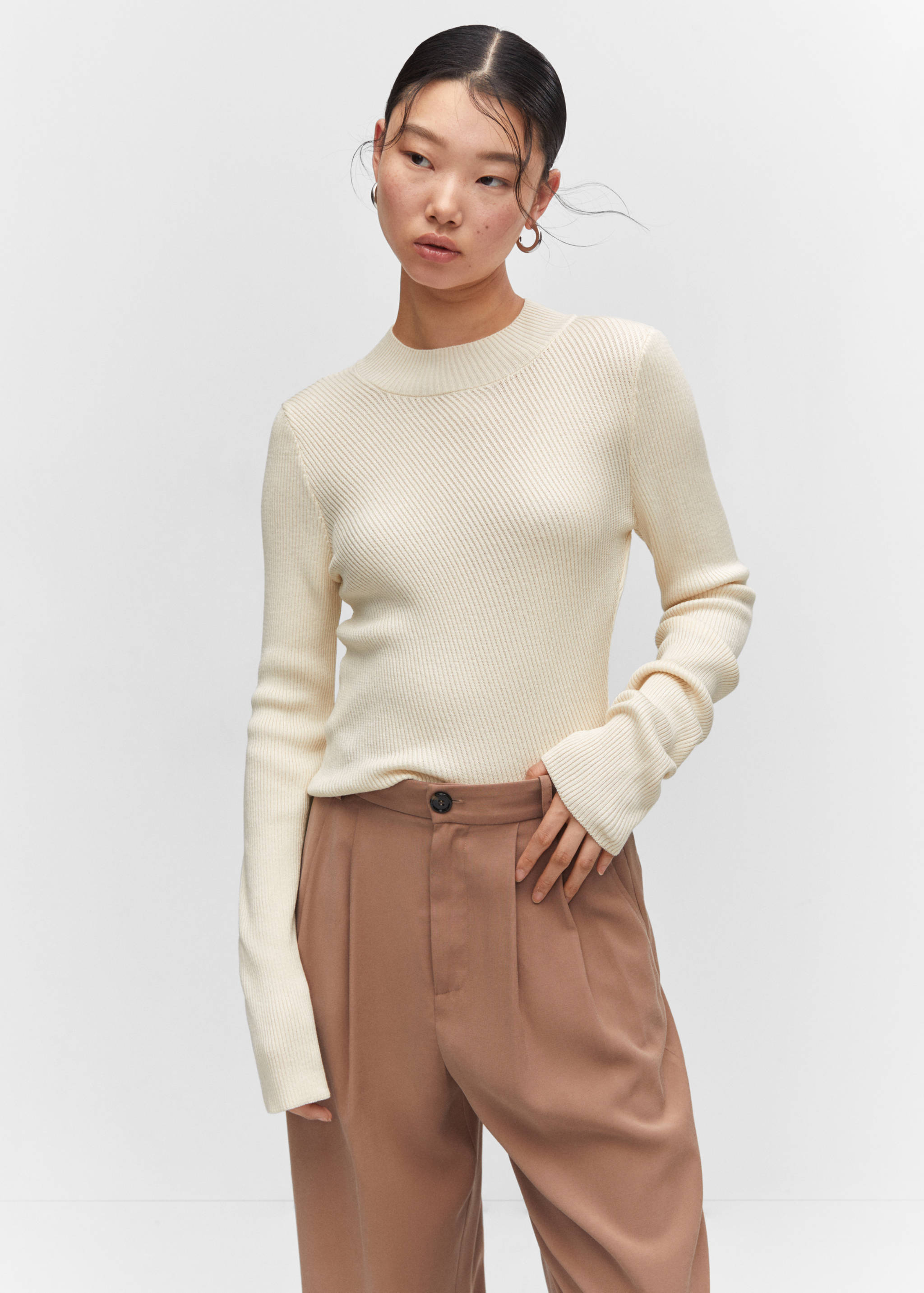 Knitted sweater with perkins neck - Medium plane